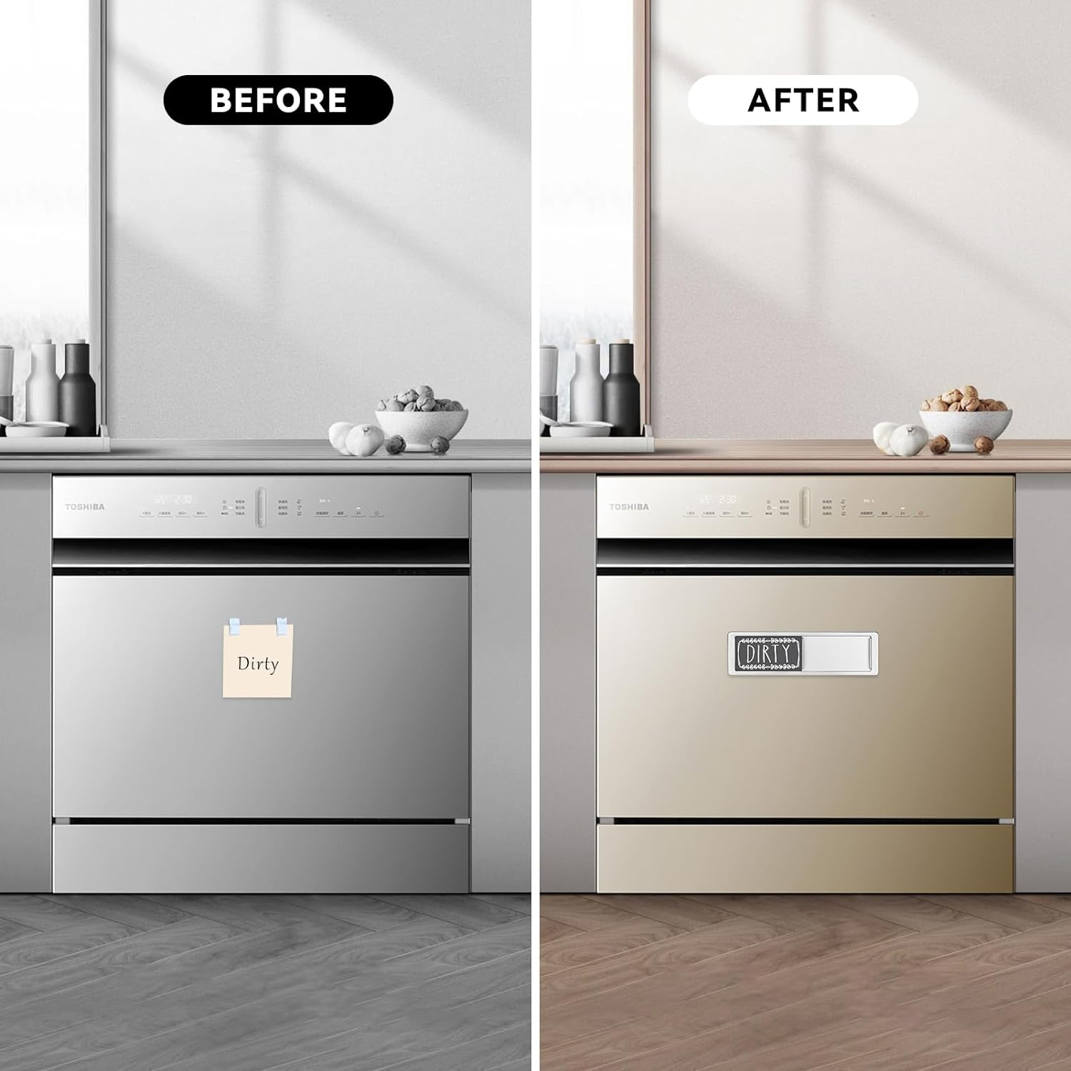 Dishwasher Magnet Clean Dirty Sign,Clean Dirty Sign Indicator with Slide Design with Double-Sided Sticker Ideal Signs for Any Home or Office Kitchen(Art Font Silver) image number 5