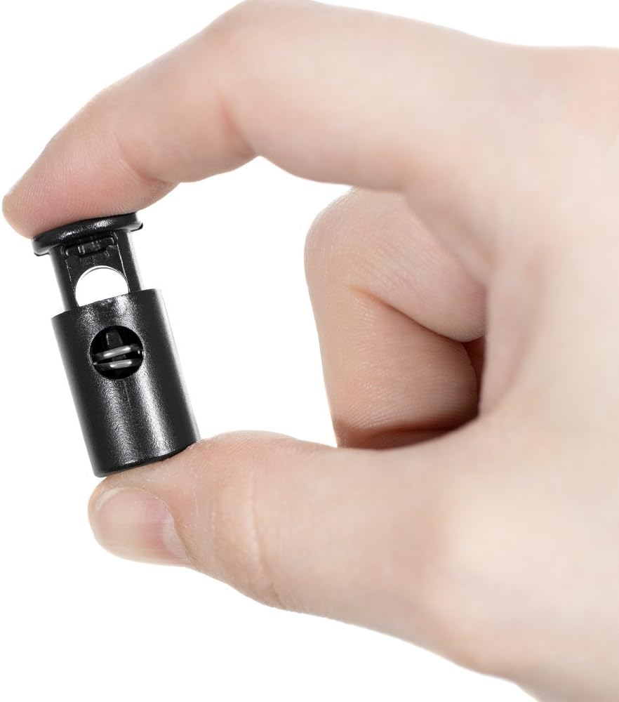 1/4 Inch Heavy Duty Barrel Cord Lock Toggle Stop Sliders - Use with Paracord, Drawstrings, Accessory Cordage and More - Available in 5, 10, 25, 50, and 100 Packs, Black, 100 Pack