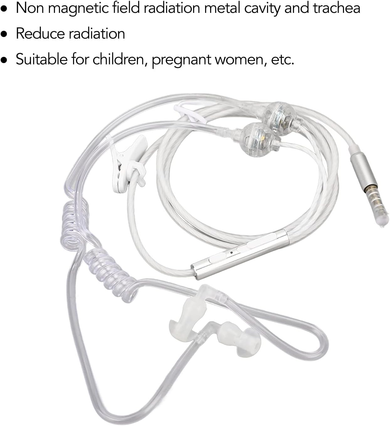 CCYLEZ Air Tube Earphones, Radiation-Free Headphones, Binaural Headphones with Microphone, Portable 3.5 Mm Air Tube Headset for Laptop Tablet (White) image number 3