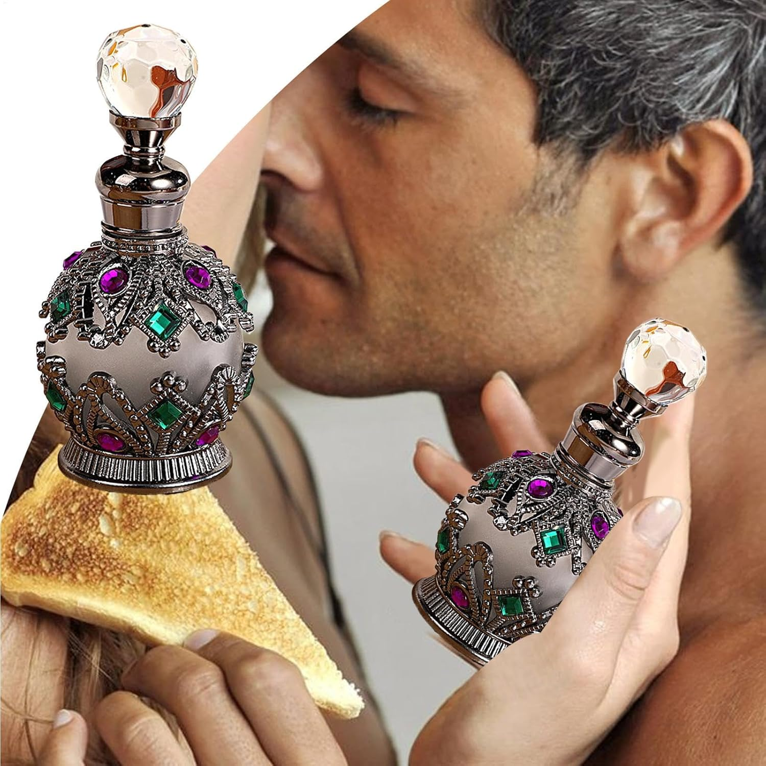 Qkbuza Refillable Bottle Empty Bottles Jewelry Inlaid Portable Cosmetic Fine Mist Bottle Atomizing Bottles Luxury Decorative Storage Container for Women - K.Grn image number 6