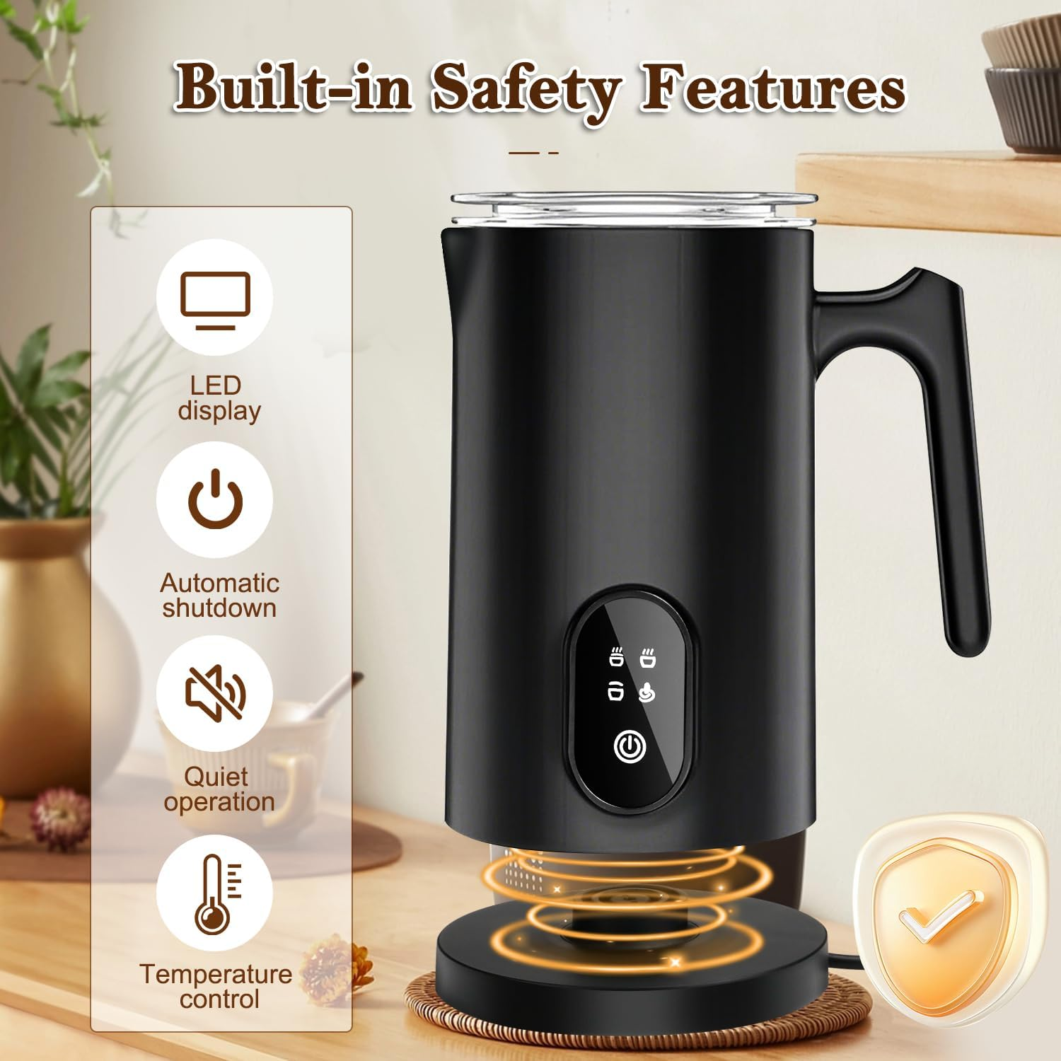 Milk Frother, Necomi Electric Milk Frother, Milk Heater 14.54Oz/430Ml 4 in 1 Coffee Steamer Frother, for Frothing and Heating Milk, for Latte, Cappuccino, Macchiato image number 6