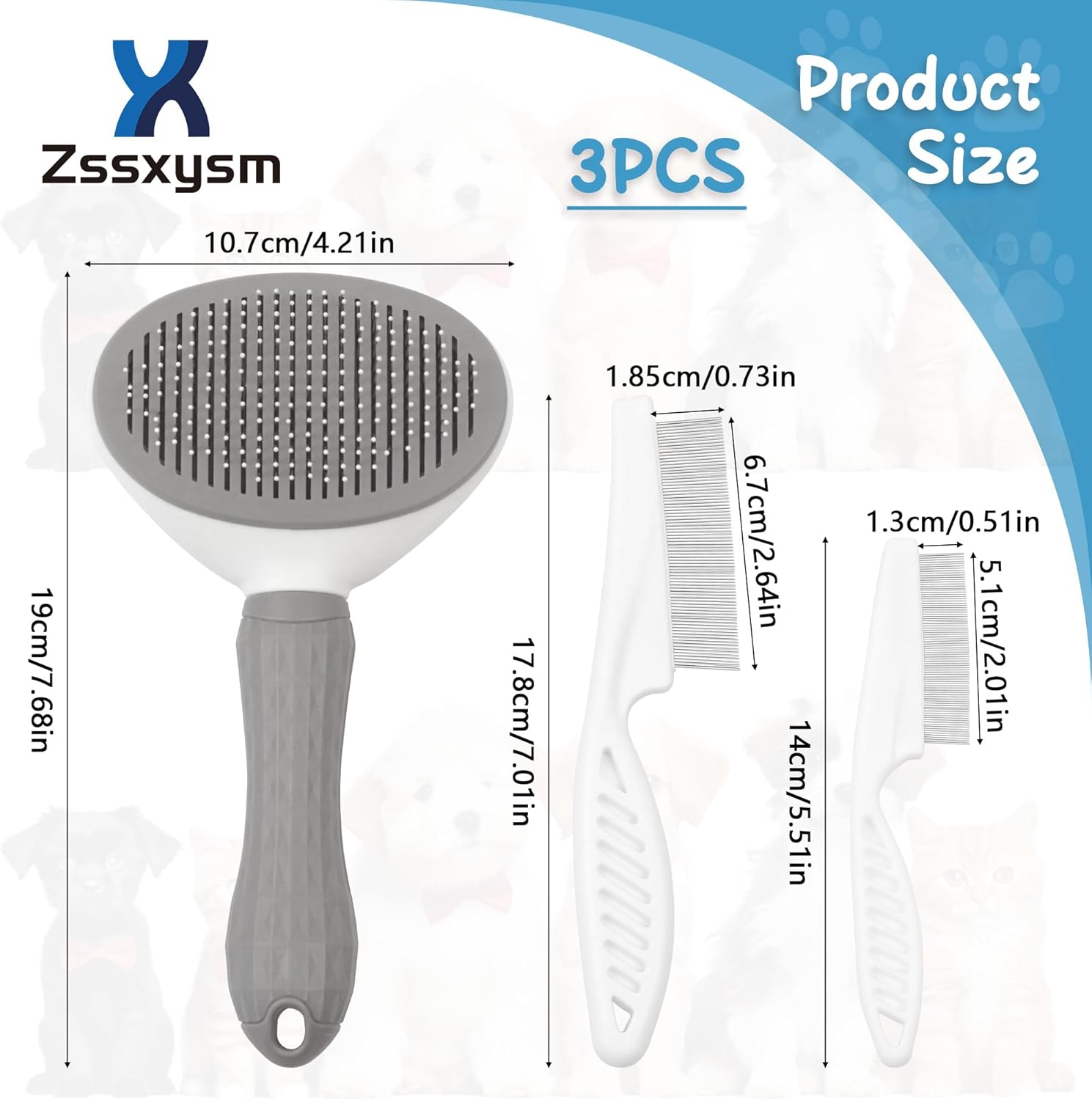 Zssxysm 3 Piece Cat Brush Dog Lice Comb Grooming Tool Self-Cleaning Brush for Long and Short Hair, Professional Pet Accessory image number 6