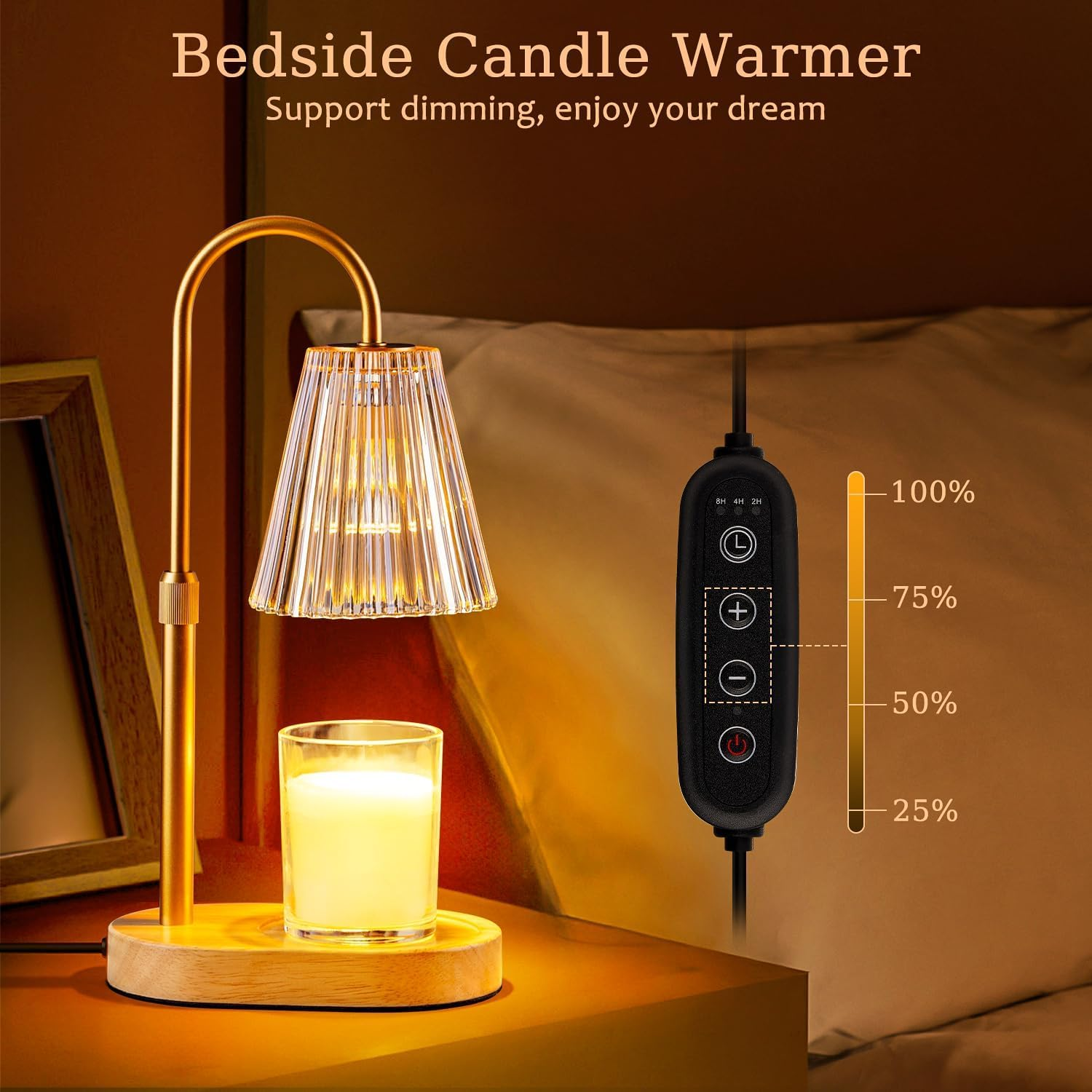Candle Warmer Lamp with Timer: Electric Candles Wax Warmers Glass Lamps for Jar Candles Burner Adjustable Height and Dimmable Light Modern No Flame Scented Candle Warming Lantern (Amber) image number 2