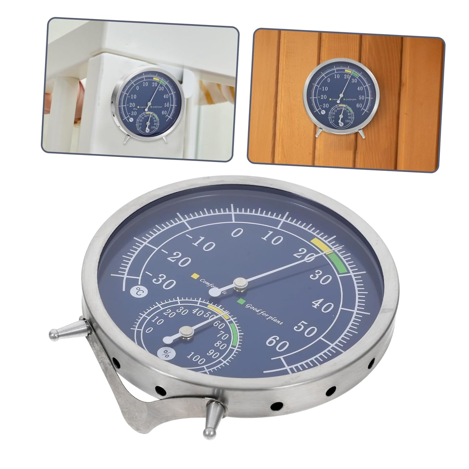DECHOUS Stainless Steel Indoor Outdoor Hygrometer Thermometer High Precision Analog Temperature Humidity Gauge Tabletop Wall Mount for Home Sauna Garden image number 6