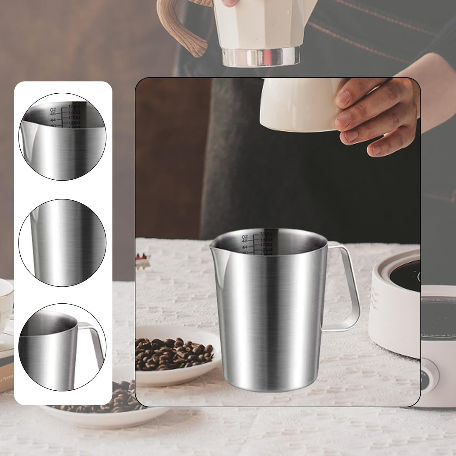 Fenteer Espresso Steaming Jug for Milk Frothing, 1000Ml Coffee Accessory for Latte Art image number 5