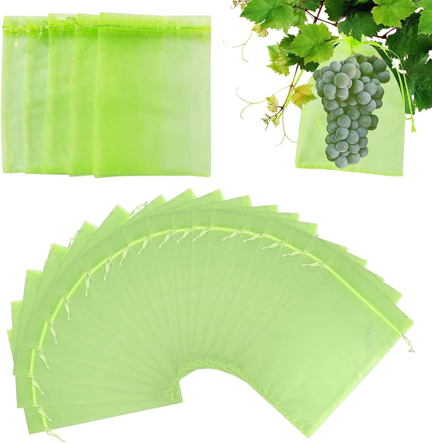 30Pcs Fruit Protect Bags,Reusable Mesh Garden Netting Protection Bag with Drawstring for Plants Vegetables Fruit Flower 8 Inch Width 12 Inch Length image number 4