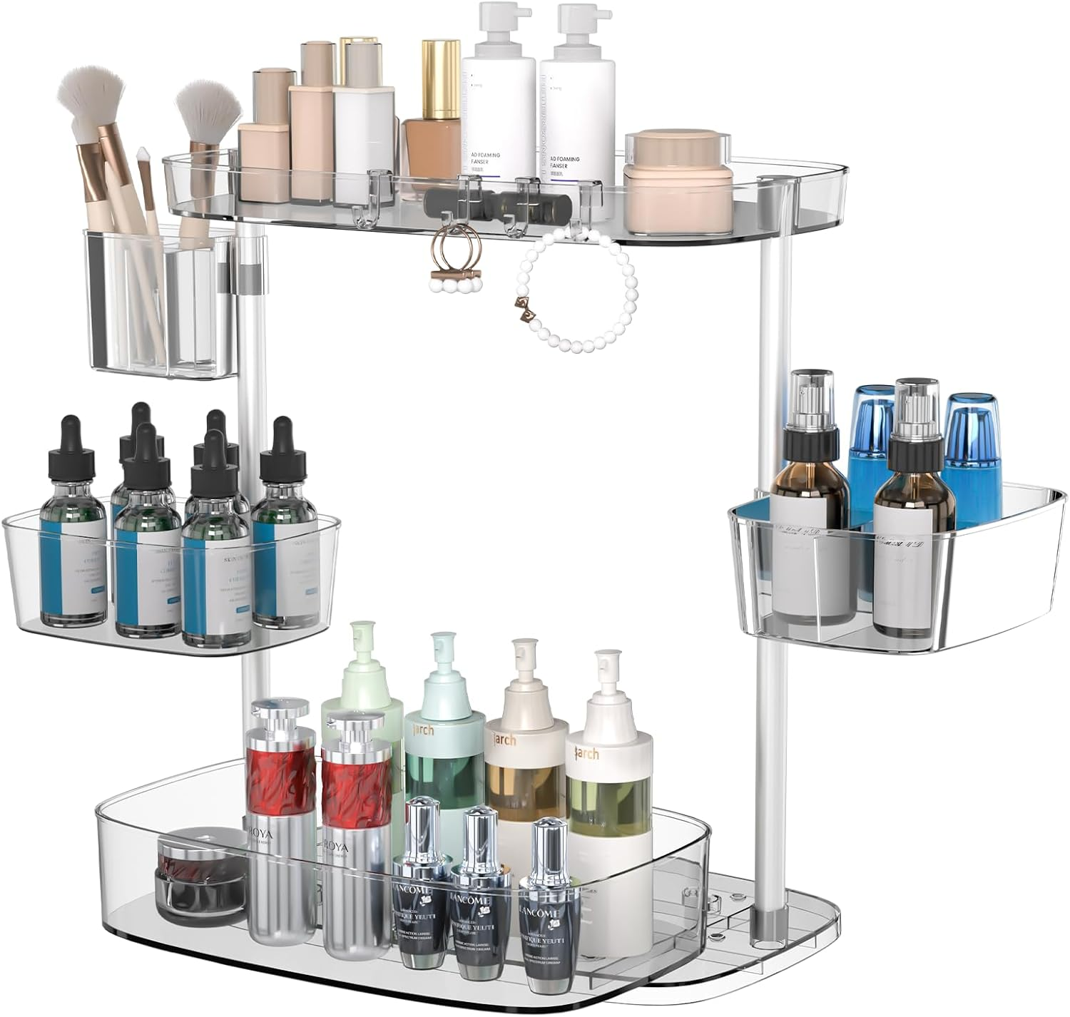 Amorvolat 360 Rotating Makeup Organizer with 3 Adjustable Makeup Carousel Spinning Holder Rack - Large Cosmetic Storage for Bathroom Countertop - Cosmetic Display Case for Lipstick, Brushes, Skincare image number 5