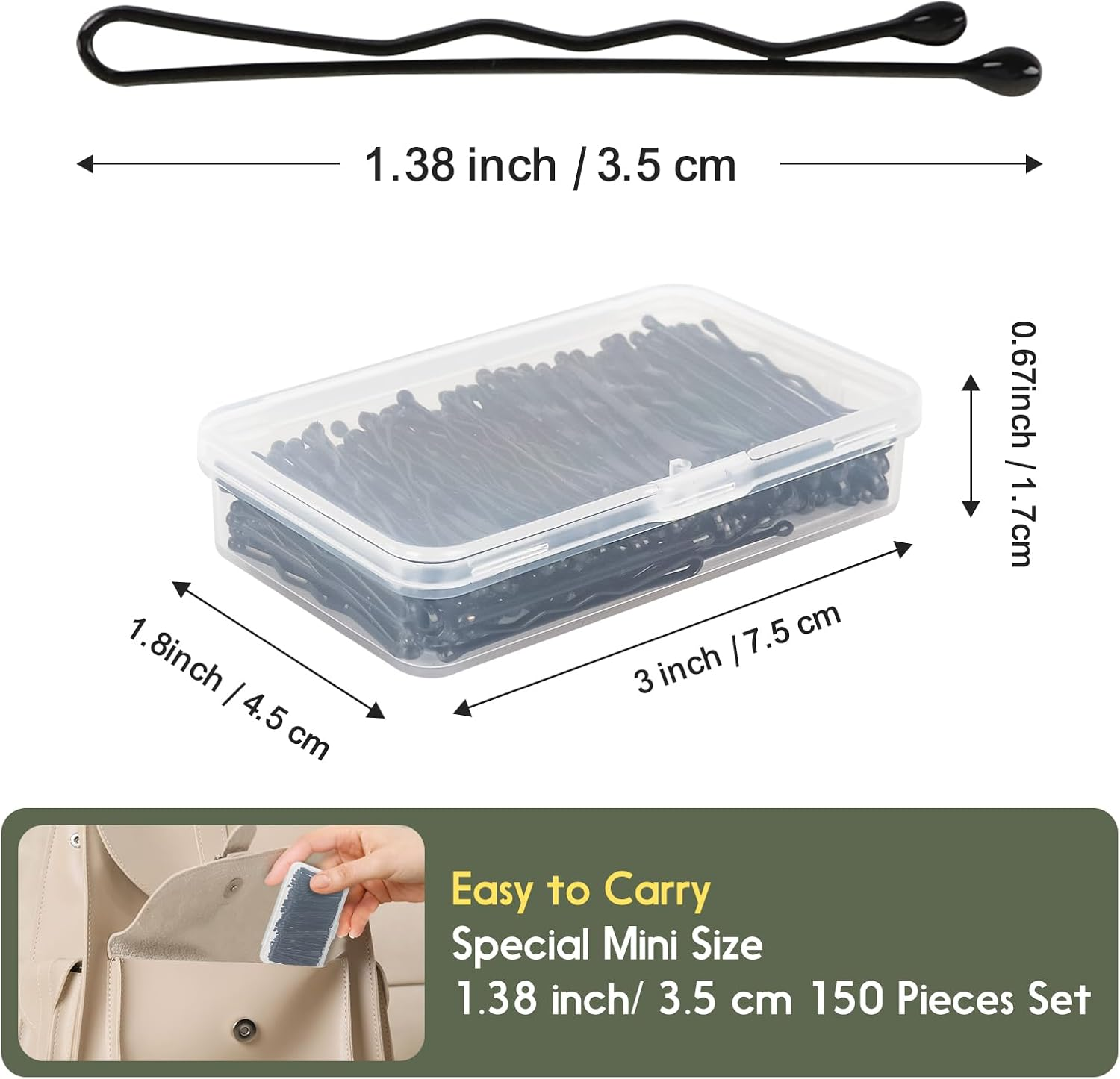 Mini Bobby Pins Black, 150 Count 1.38 Inch Small Bobby Pins with Storage Box for Kids, Girls and Women, Premium Hair Mini Pins for All Hair Types - Black - Brown image number 4