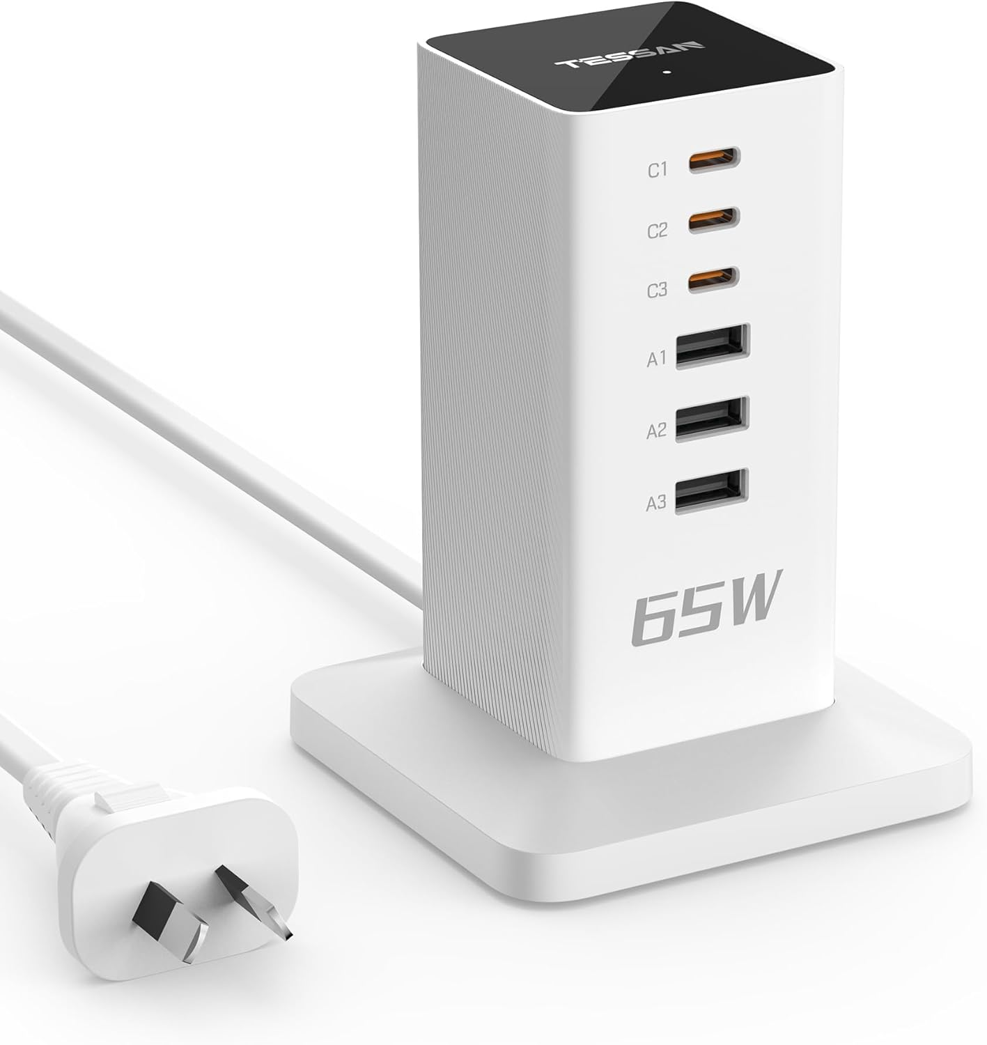 TESSAN USB C Charger, 65W Portable Charging Station, 6 Ports Charger Block Power Adapter, Gan Wall Charging Hub for Iphone15/16, Macbook, Earphone, Home Office Accessories