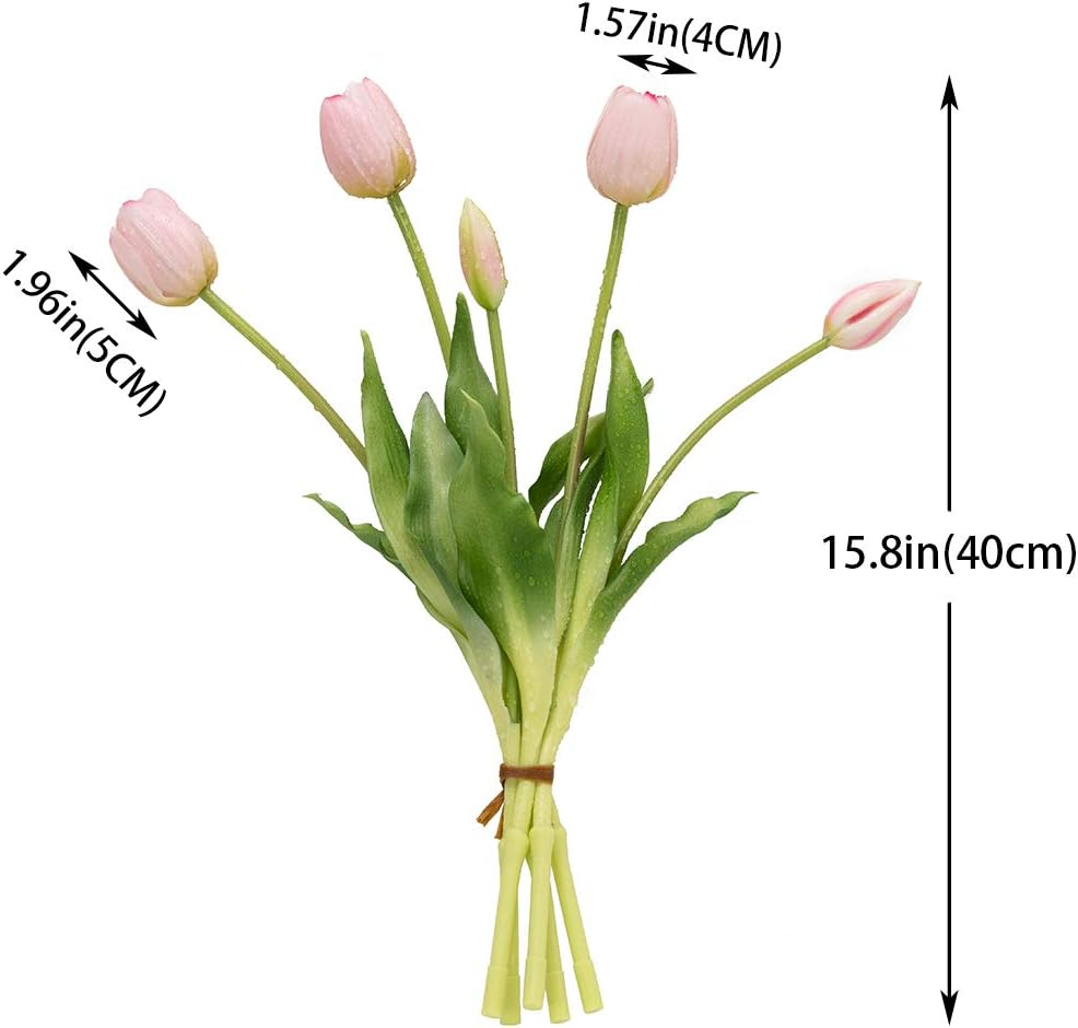 15Pcs Artificial Tulips Flowers, Real Touch Latex Bouquet, Fake Tulips for Office Wedding Party Home Kitchen Garden Decoration(Light Pink,15Pcs) - 15Pcs,Orange image number 3