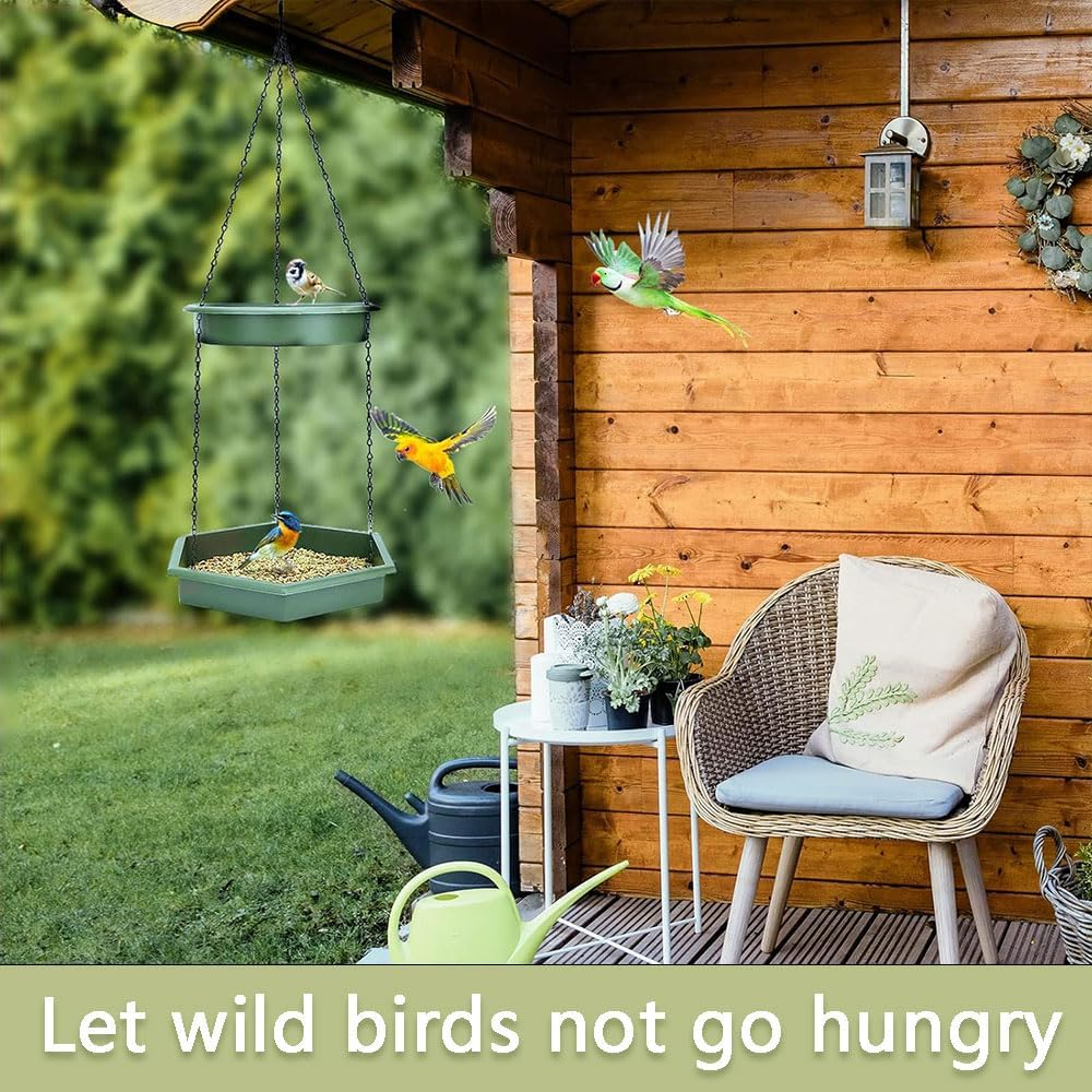 2-In-1 Hanging Bird Feeder & Bath | 12" Squirrel-Proof Tray with Drain Holes | Weatherproof PP for Outdoor Garden Decor,Hanging Bird Bath、Bird Feeder Tray image number 5