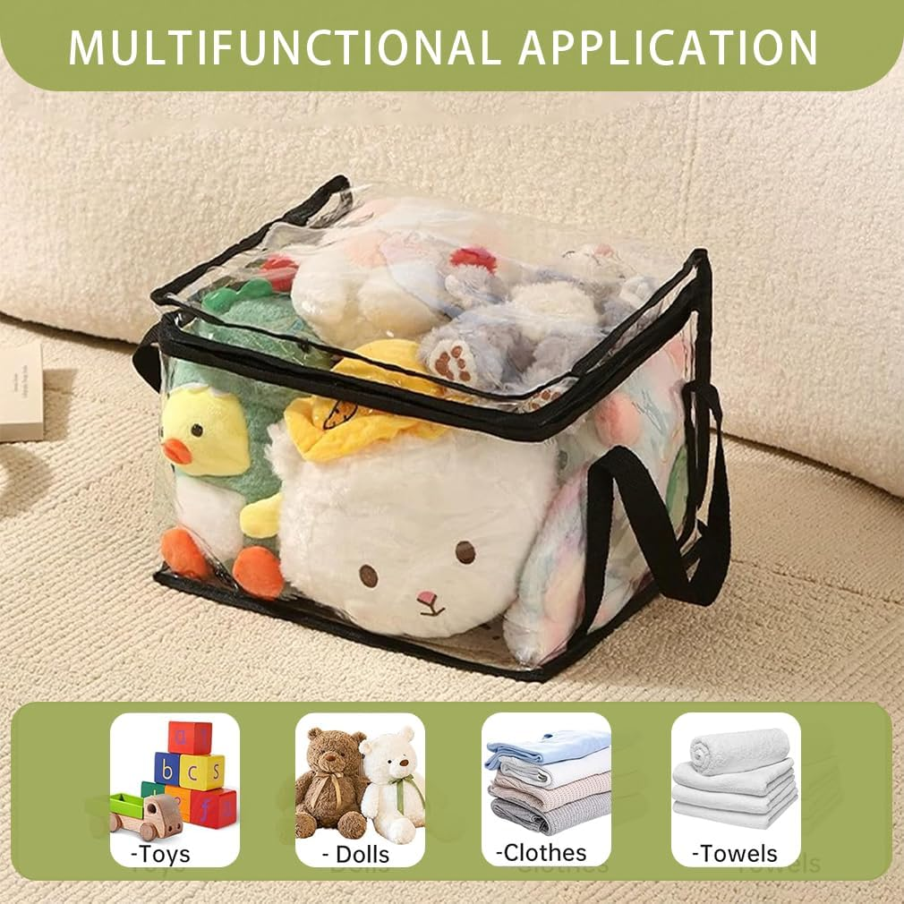 4-Pack Transparent Toy Storage Bags, Foldable Hand-Held Storage Bags, Dust-Proof and Large Capacity, for Building Blocks, Board Games, Puzzles, Children'S Books, Clothes Storage (Black) image number 1