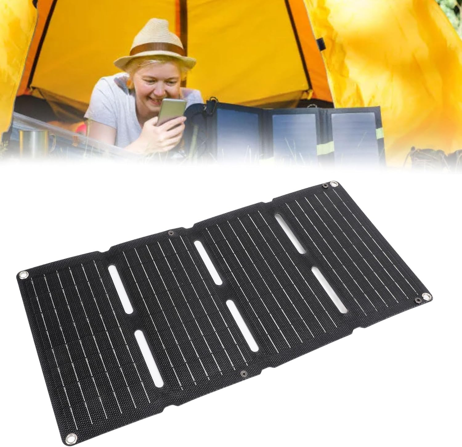 Folding Solar Panel, 80W Monocrystalline Silicon Portable Solar Panel with Dual USB Output Ports for Camping Hiking RV Fishing, Supporting 12V and 5V Devices ﻿ image number 4