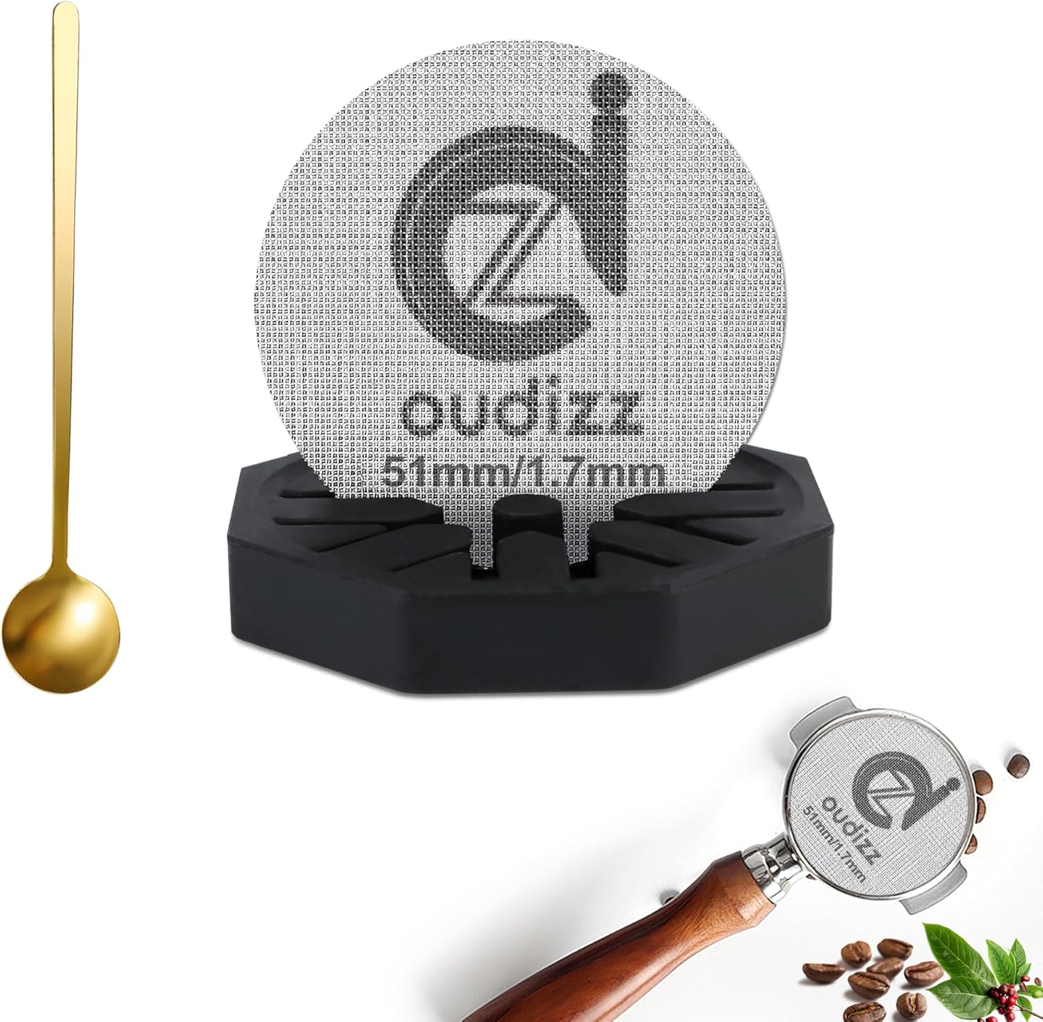 58.5Mm Puck Screen, Reusable Coffee Filters for Espresso Portafilter Basket 58Mm, Screen with Coffee Spoon & Stand, Accessories, 1.7Mm Thickness 150&Mu;m 316 Stainless Steel
