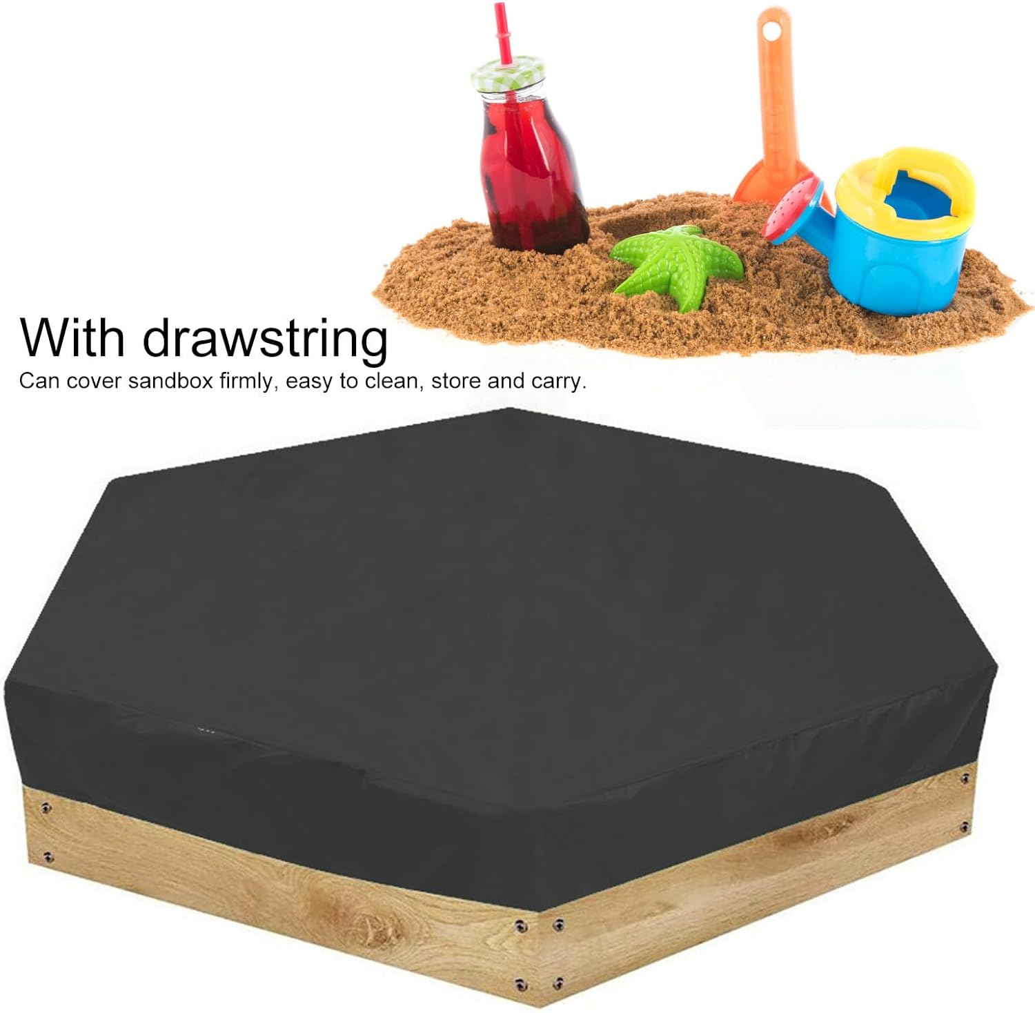 Sandbox Cover, Polyester and PVC Multifunctional Pool Protective Cover Tightly Covered Tear Resistant Waterproof with Drawstring for Outdoor image number 2