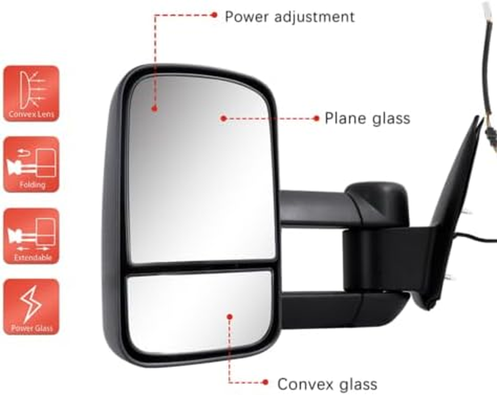 Pair Black Manual Extendable Towing Mirrors Manual Folding Tow Mirrors Electric Upper Flat Mirror (Toyota Hilux 2005-2016 without Indicators) image number 4