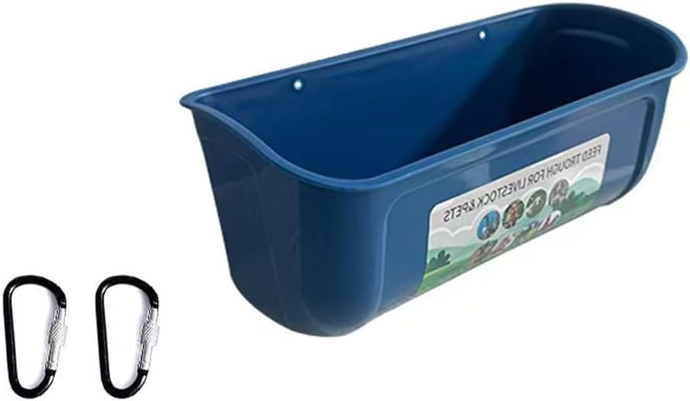 AIMALL Large Hanging Fence Feed Trough for Chicken Duck Goose Goat, Outdoor Livestock Feeder Tub with Carabiners, 11.7X4.9X5.1In