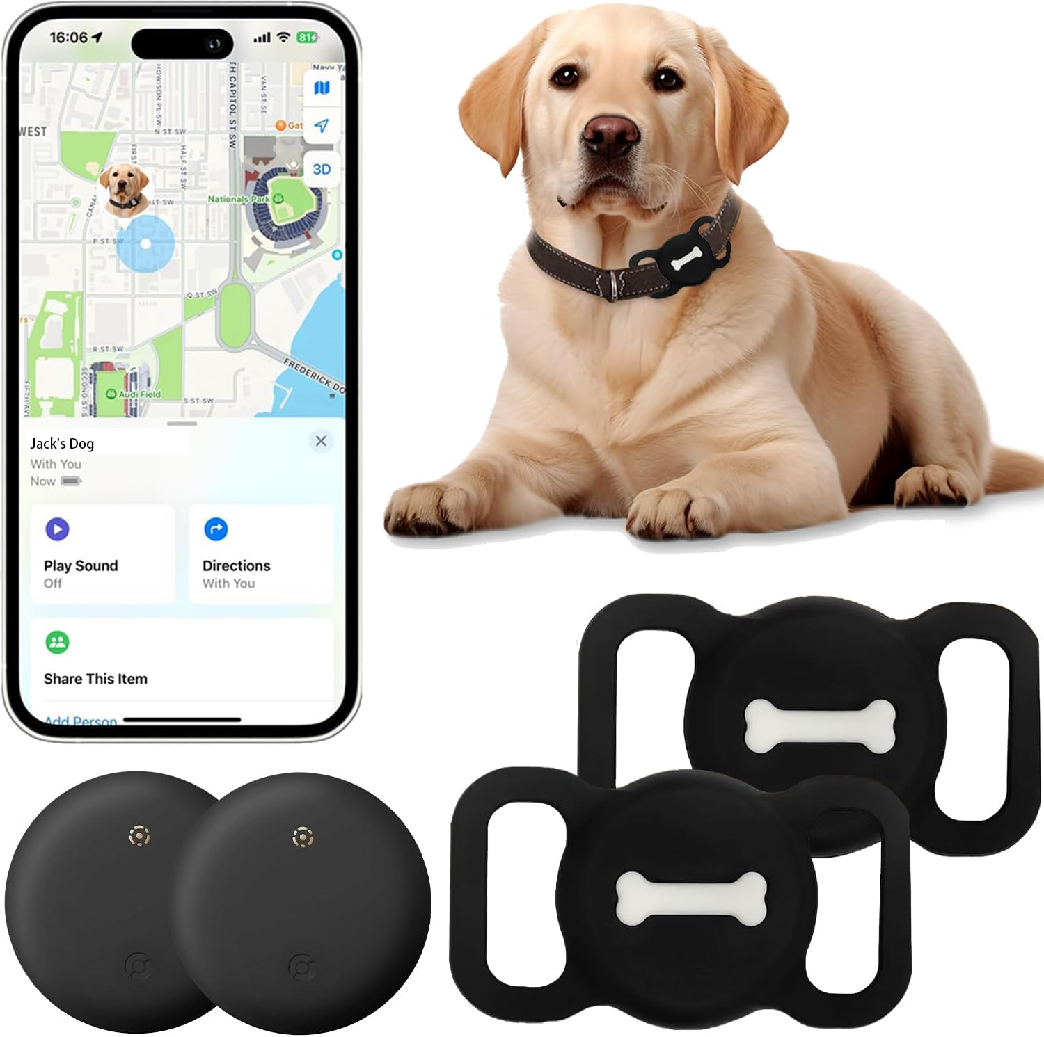 [2 Pack] Item Locator, VISOOP Bluetooth Tracker Finder Works with Apple Find My(Ios Only), Pet Tracker with Collar Holder, Waterproof, Replaceable Battery for Pets/Luggage/Suitcases and More-Black image number 1