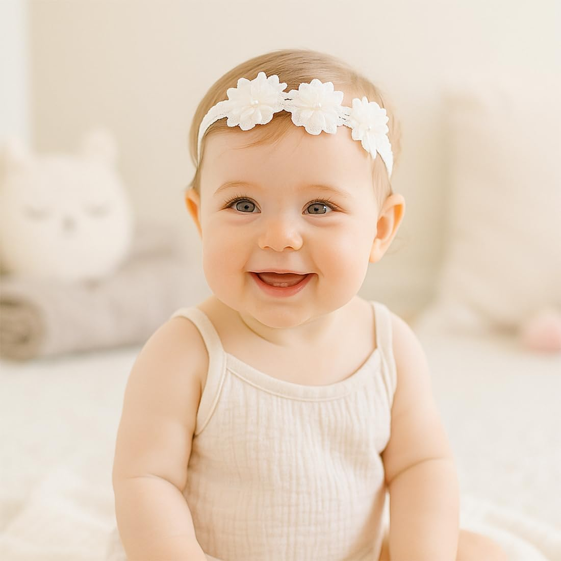 2Pcs Baby Girl Headbands White Stretchy Headband Double Lace Bowknot Hair Band Soft Baby Hairband Nylon Newborn Hair Accessories Baby Gifts for Newborns image number 2