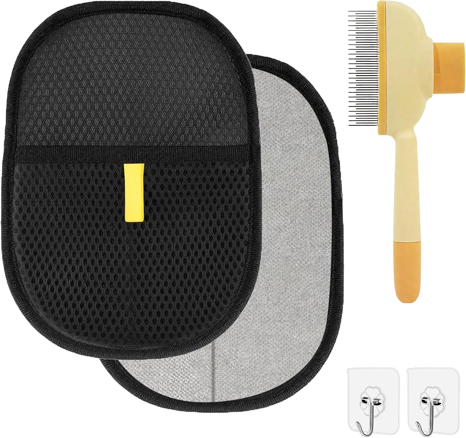 XXHUO Pet Hair Glove and Brushes, 1 Pair Anti-Static Gloves + 1 Hair Removal Brush + 1 Grooming Brush with 2 Hooks for Storing Cats Dogs Long Hair Short image number 4