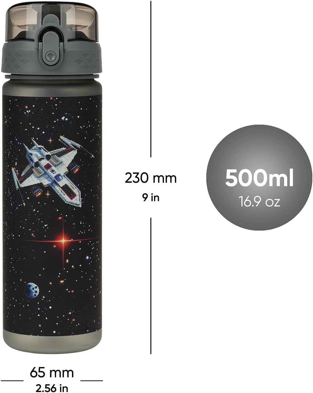 Baagl Children'S Drinking Bottle, Leak-Proof Water Bottle, 500 Ml, School and Sports Football Bottle for Boys and Girls, Tritan, Casual Drinks Bottle, School Drinking Bottle (Pixel Space) - Blue Logo image number 6