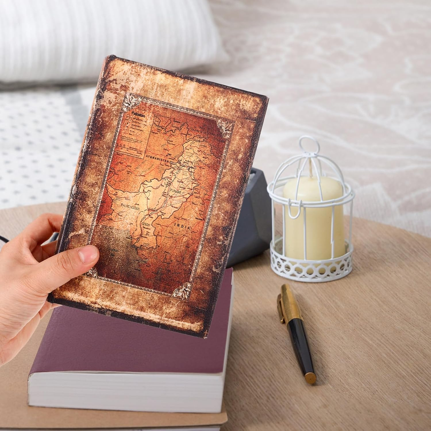 Vintage Book Shaped Box Small Size Decorative Storage Organizer Simulation Book Box Home Ornament Vintage Nautical Map Design image number 6