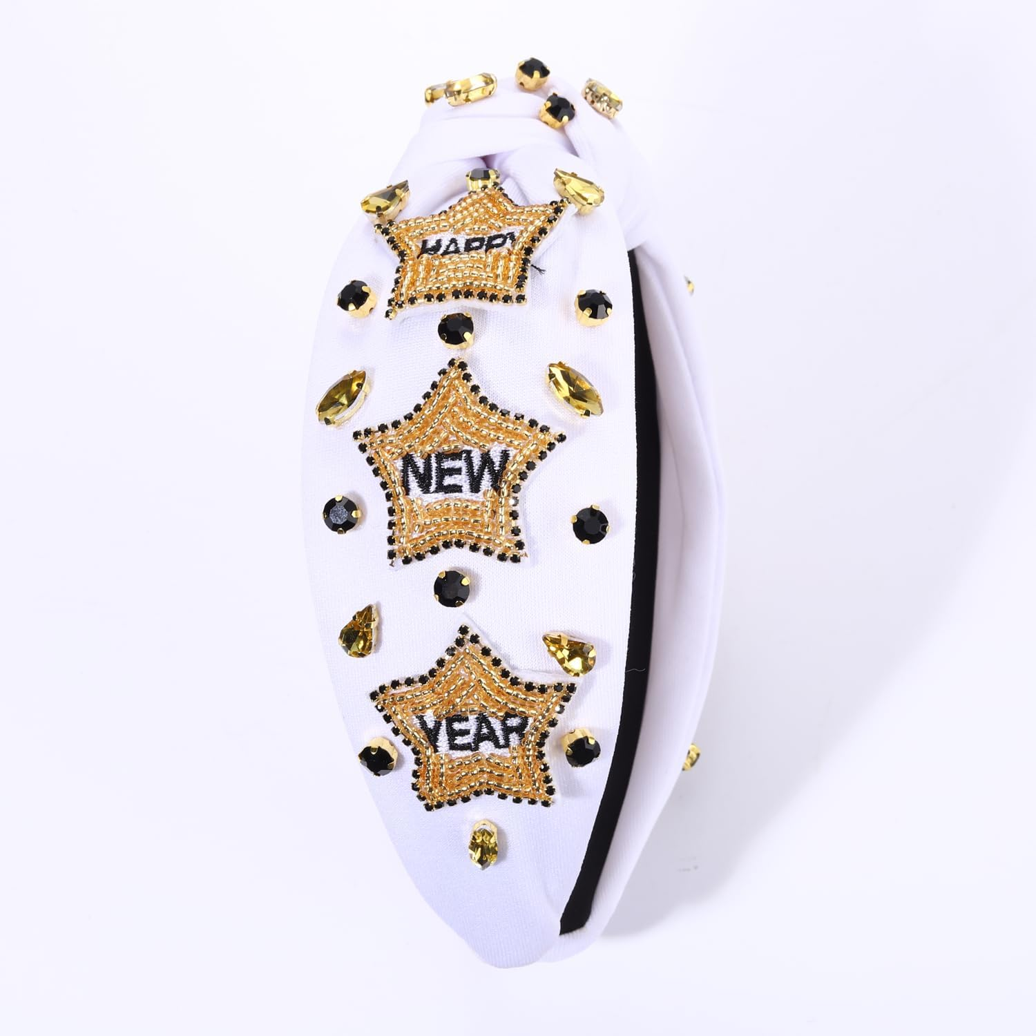 New Year'S Eve Headbands for Women Beaded Happy New Year Headbands Jeweled NYE Star Headbands Gold Rhinestone Crystal Knotted Headband New Years Eve Accessories Party Favors Gifts (HAPPY NEW YEAR) image number 2
