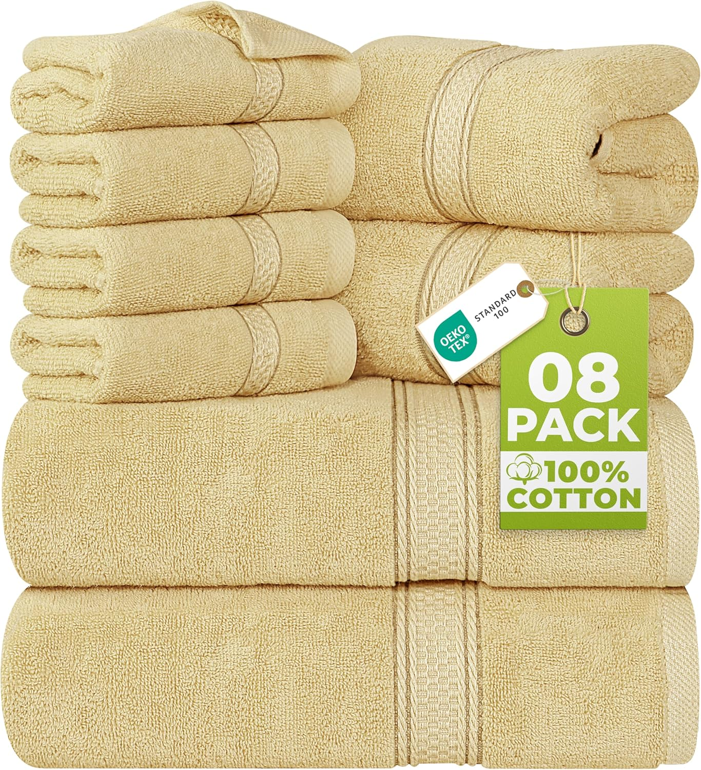Utopia Towels 8-Piece Premium Towel Set, 2 Bath Towels, 2 Hand Towels, and 4 Wash Cloths, 600 GSM 100% Ring Spun Cotton Highly Absorbent Towels for Bathroom, Gym, Hotel, and Spa (Dark Brown) (UT1060)