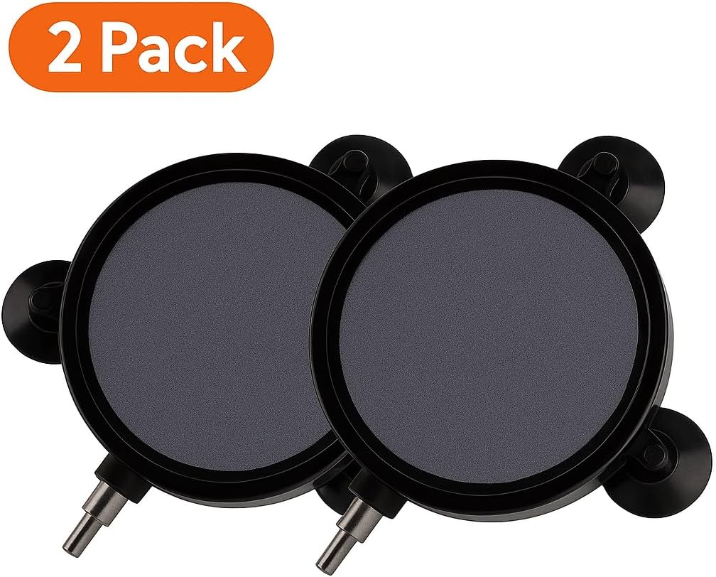 SLOCME 4 Inch Aquarium Air Stone 2 Pack &ndash; round Oxygen Diffuser with Suction Cups, Produces Fine Bubbles for Fish Tank, Hydroponics & Aquatic Plants image number 2