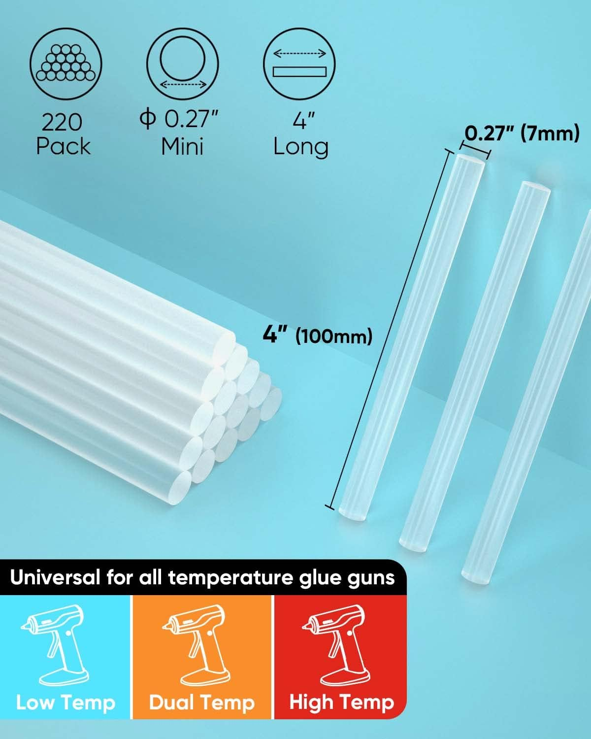 SHALL Mini Hot Glue Sticks, 7 X 100Mm (0.27 X 4&rdquo;), 220-Pack Clear Hot Melt Glue Gun Sticks for All-Temp Mini Glue Guns, Multipurpose for Kids Adults DIY Art Craft Sealing Repairing Festival Decoration image number 5