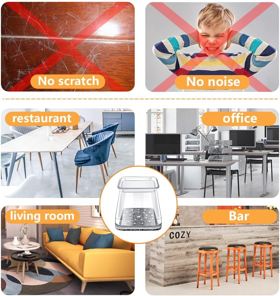 32 Pcs Square Chair Leg Protectors for Hardwood Floors, Felt Furniture Pads Floor Protectors, Silicone Chair Leg Caps Covers,Large (Fit Side Lenght: 27-40Mm) image number 2