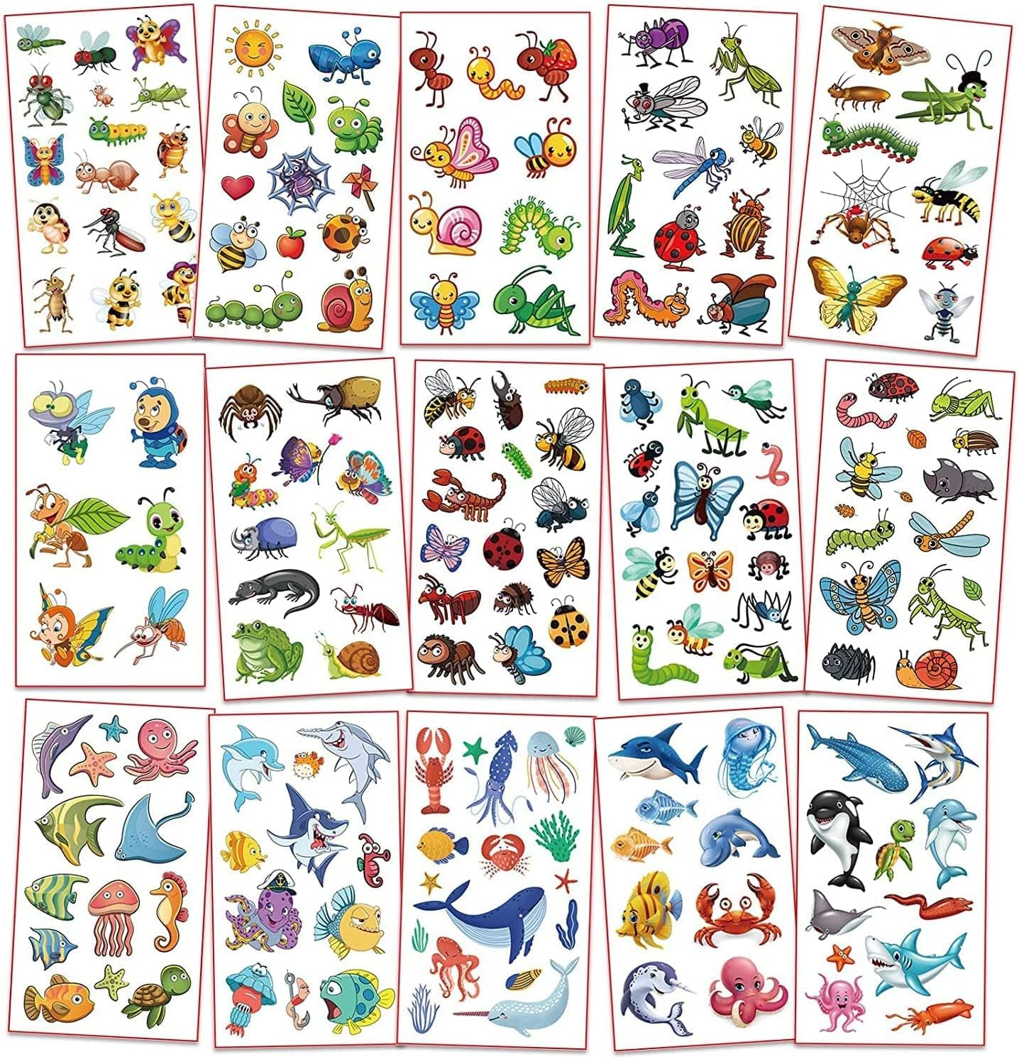 Animals, Insects, Sea Animals (350 PCS) Kids Waterproof Temporary Tattoos,Children'S Temporary Tattoo Toys,Boy Face Tattoo Stickers,Goody Bag Stuffers Party Bag Fillers - C-Mermaid image number 5