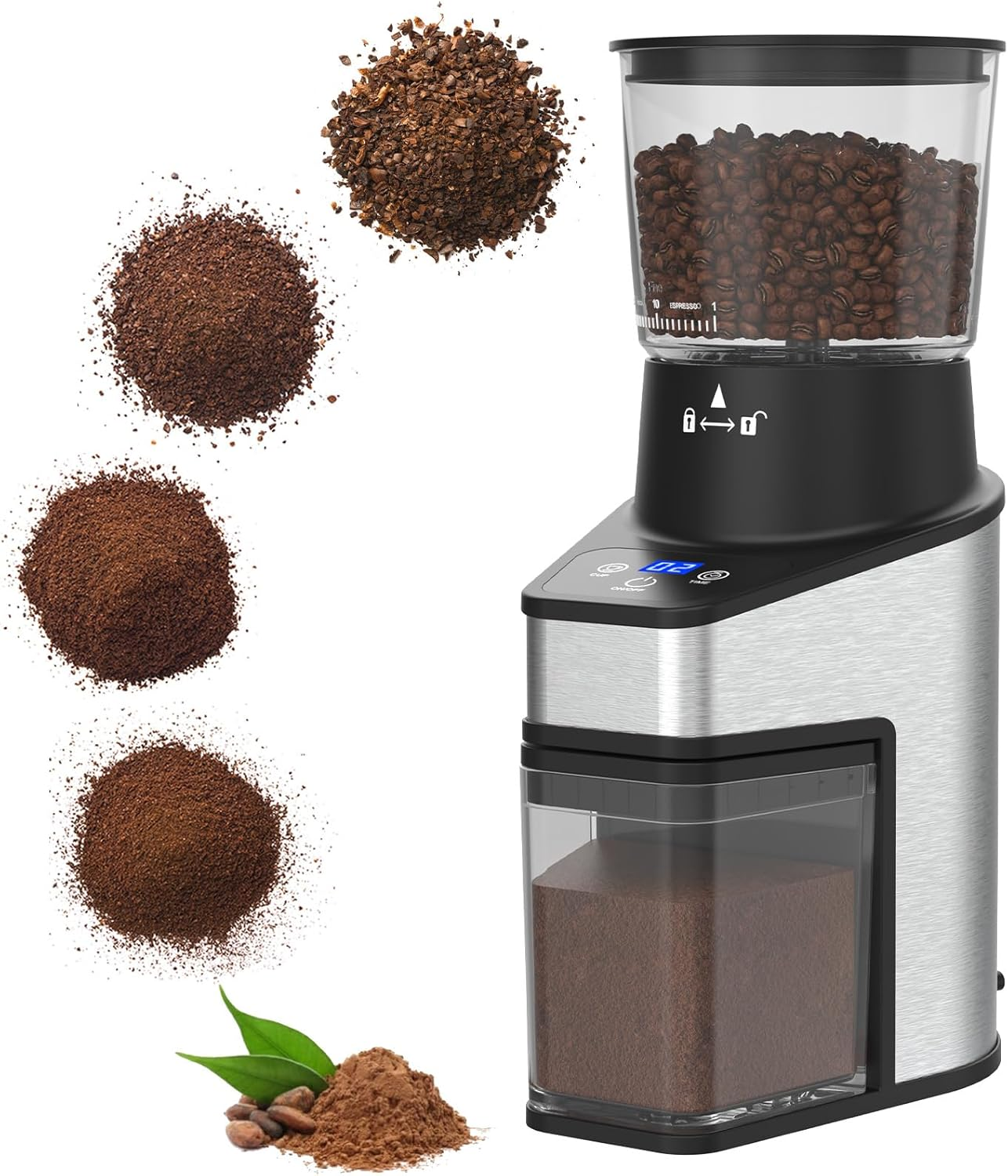 Cobuy Burr Coffee Grinder Electric W/Adjustable Settings for Precision Coffee Bean Grinding (18 Cup) Automatic Burr Mill (150W) Stainless Steel Coffee Maker image number 1