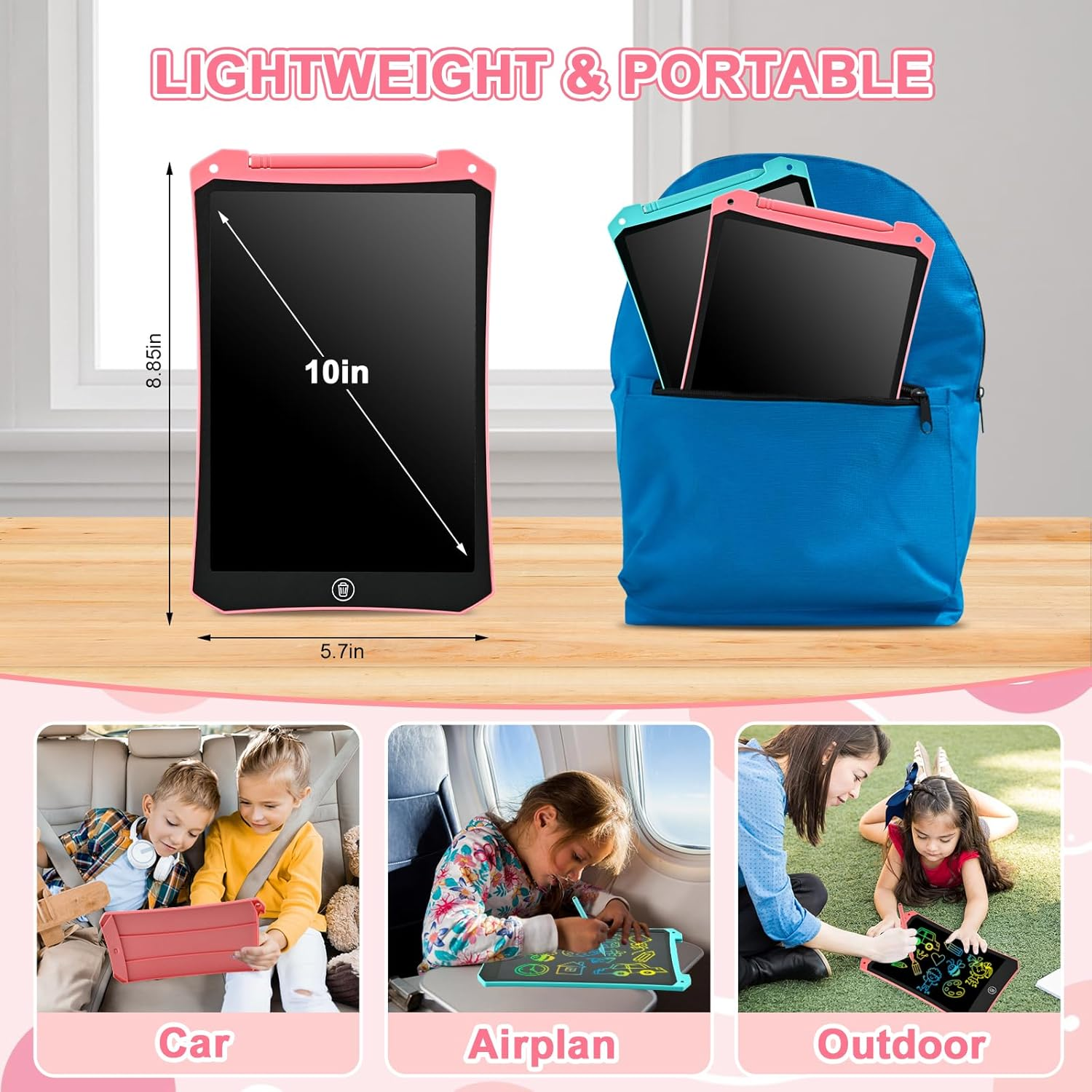 2 Pack LCD Writing Tablet 10 Inch Doodle Board Toddler Kids Toys Gifts, Drawing Tablet Drawing Pad, Kids Games Christmas Birthday Gifts Toys for 3 4 5 6 7 Years Old Girls Boys image number 5