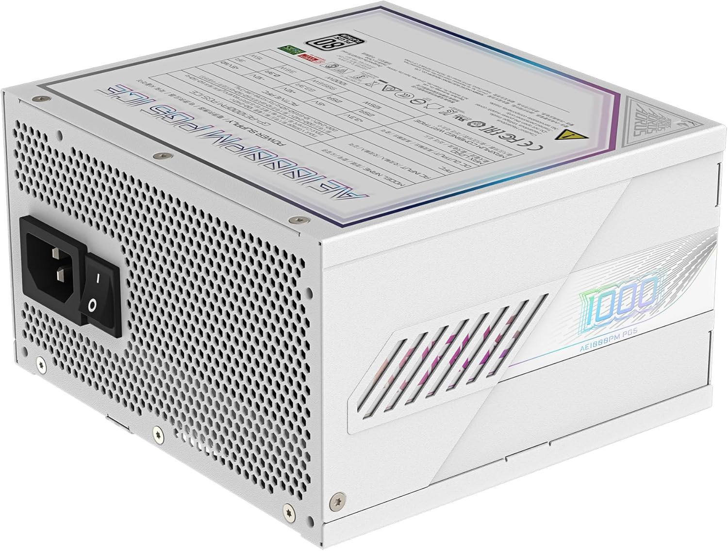 GIGABYTE AORUS Elite P1000W Ice Power Supply - Pcie 5.0, 80 plus Platinum, Fully Modular Design, 120Mm Fan, ATX 3.0 Compatible, EU Plug image number 2