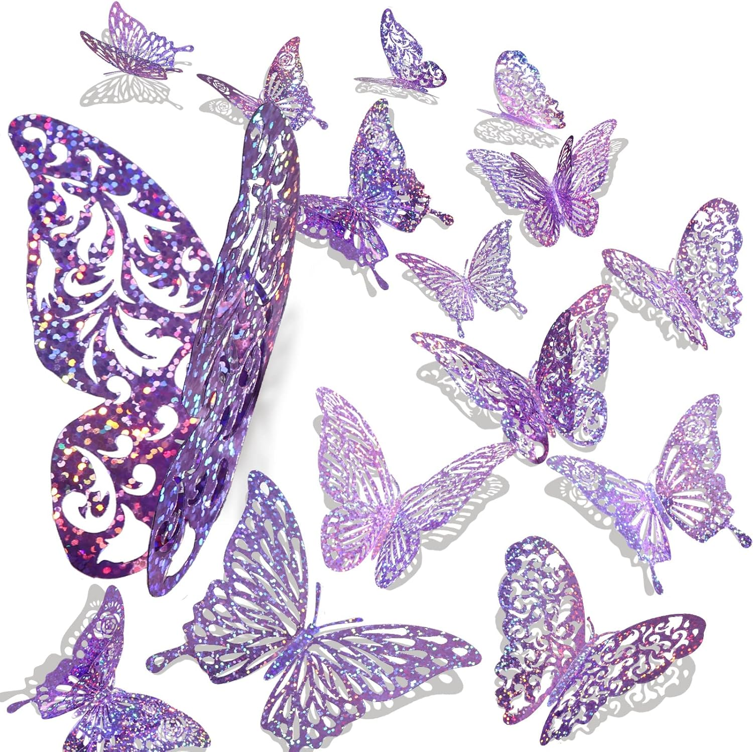 60 Pcs 3D Shiny Silver Butterfly Wall Stickers Decals ,Removable Holographic Silver Butterfly Wall Decor Classroom Decor with Set 5 Style DIY Man Made Decorative Paper Murals for Nursery, Party Decor (Silver)