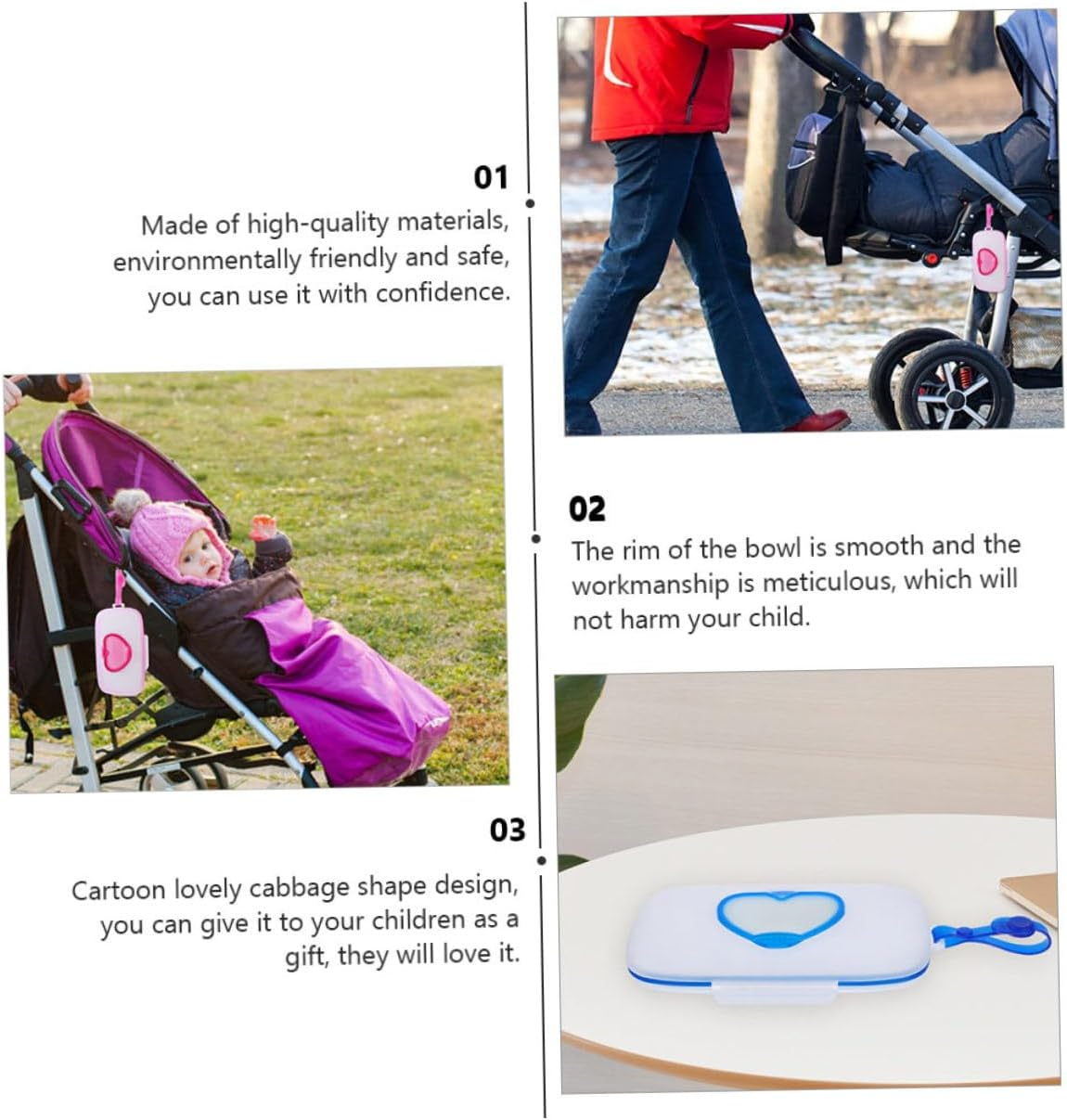 Portable Baby Tissue Case Heart Pattern, Reusable Wipes Holder for Travel, Compact Wipes Storage Box in White and Pink or White and Blue, 2Pcs Set image number 5