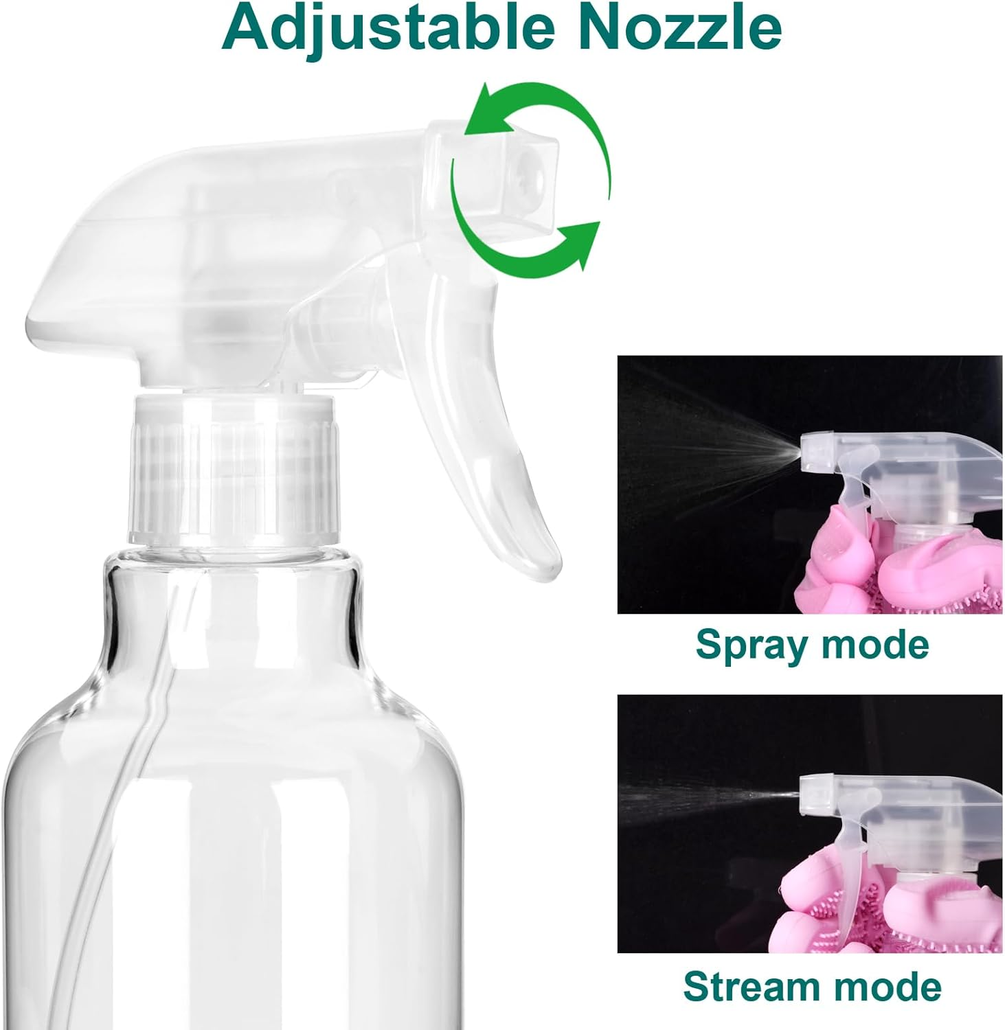ALLWIN Plastic Spray Bottles - 2 Pack 16 OZ Empty Spray Bottle,Heavy Duty Spraying Bottles Mist/Stream Water Bottle for Cleaning, Plants, Pet, Hair, Cooking image number 2