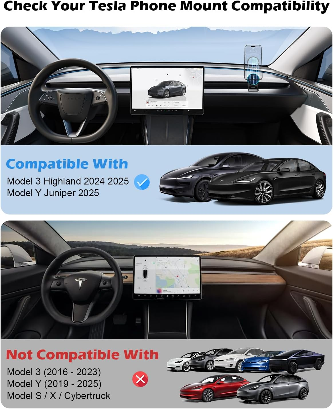 Cloudvalley Magnetic Qi2 15W Wireless Charger Phone Mount for Tesla Model 3 Highland Model Y Juniper, Strong Grip, 360&deg; Adjustable, Dashboard Car Charger Holder 2025, Design for Iphone Magsafe 17-12 image number 2