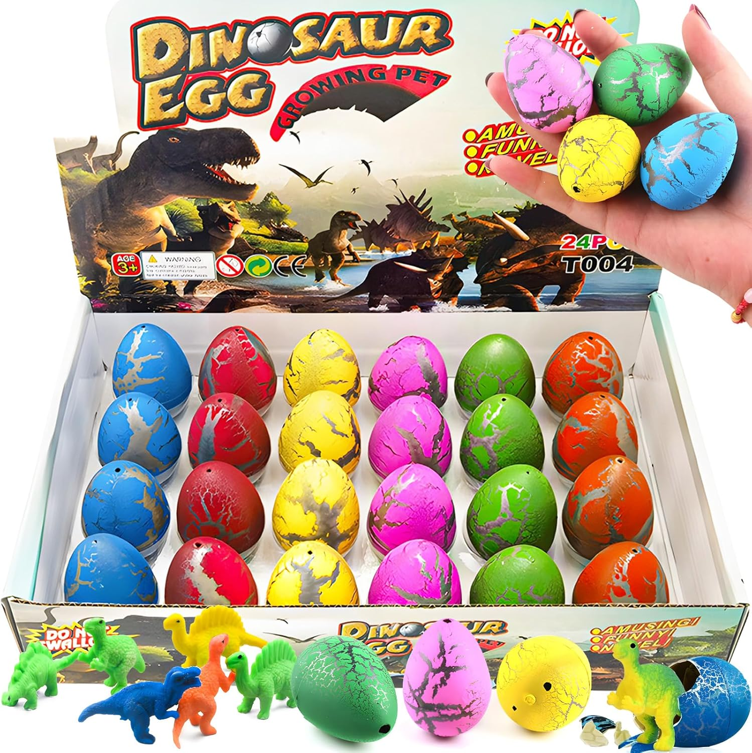 24 Pcs Large Hatching Dinosaur Eggs Toys in Water with Assorted Color for Kids Party Bag Filler, Growing Dino Hatching Eggs for Party Favors Science Easter Basket Stuffers Egg Hunt Gift
