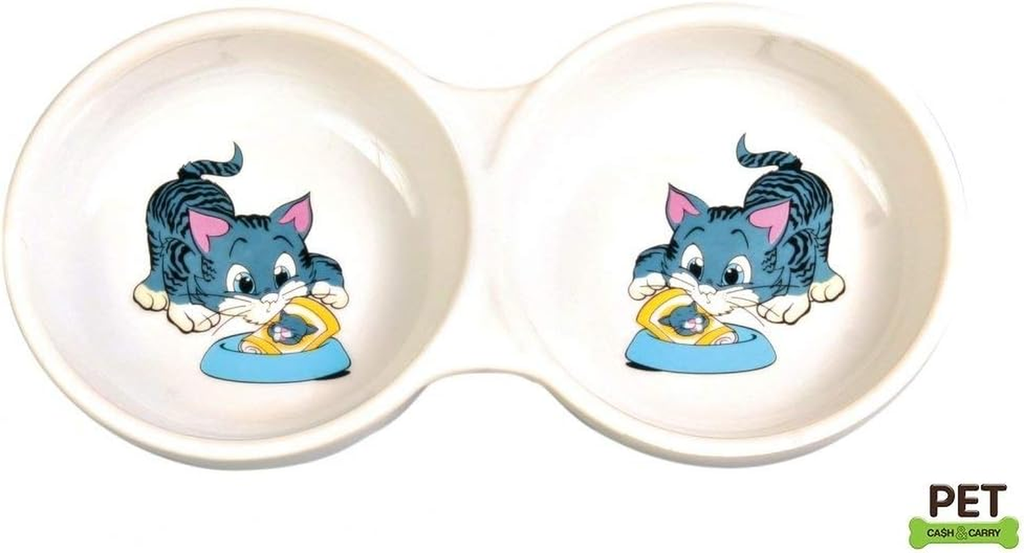 Trixie Double Diner Ceramic Cat Bowl with Print