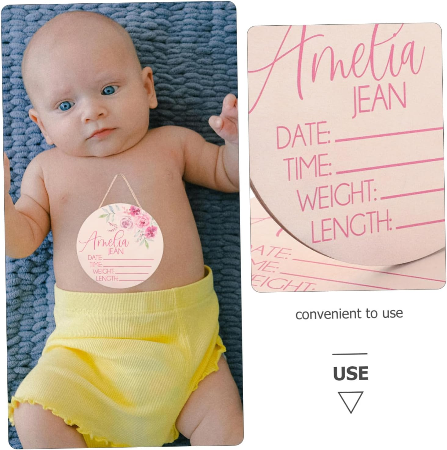 2Pcs Wooden Name Announcement Sign for Newborn Nursery Decor Birth Sign for Hospital image number 5