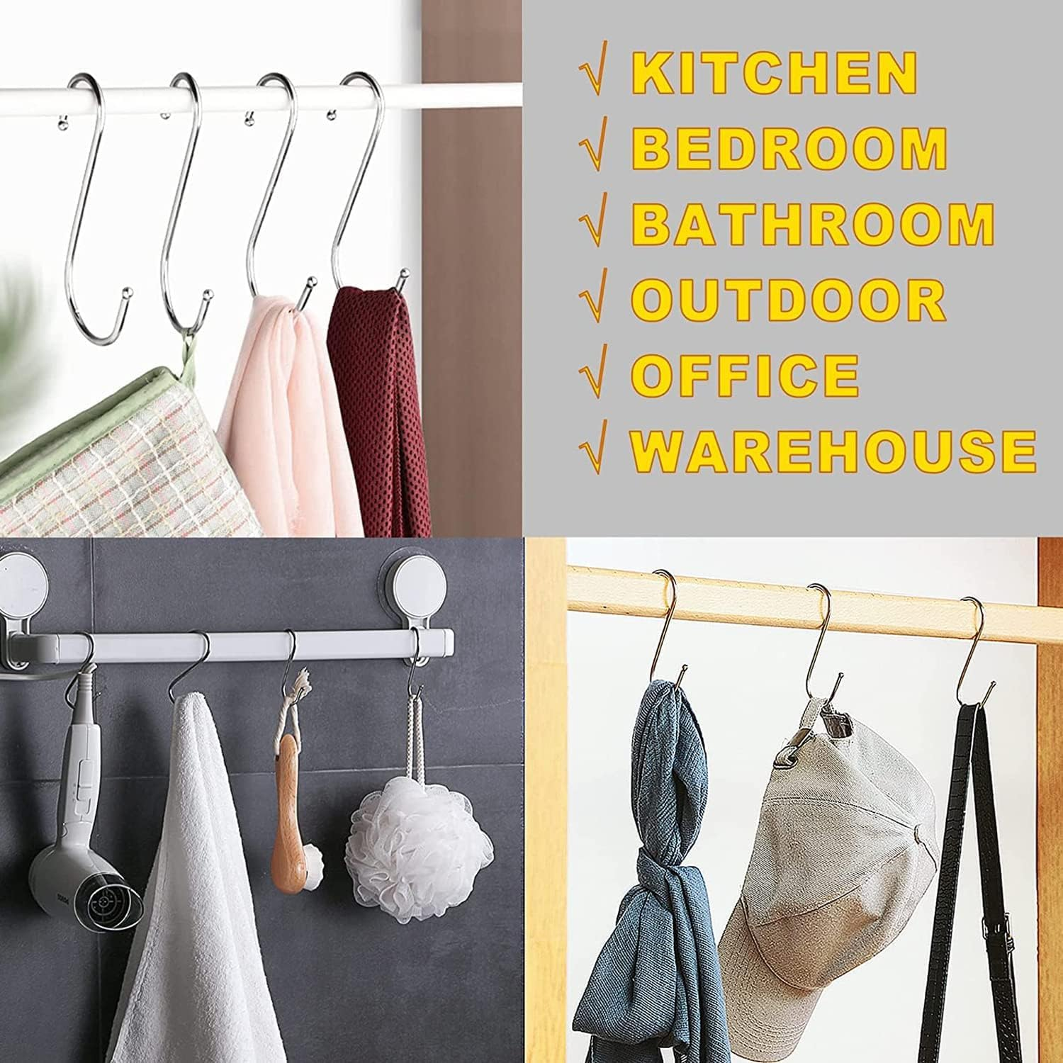 JZS Door Hooks,Over the Door Hangers Hooks Heavy Duty Organizer Hooks for Living Room, Bathroom, Bedroom, Kitchen Hanging Clothes,Towels,Hats,Coats,Bags,10 X Z Type Hook and 10 X S Type Hook,20Pcs image number 2