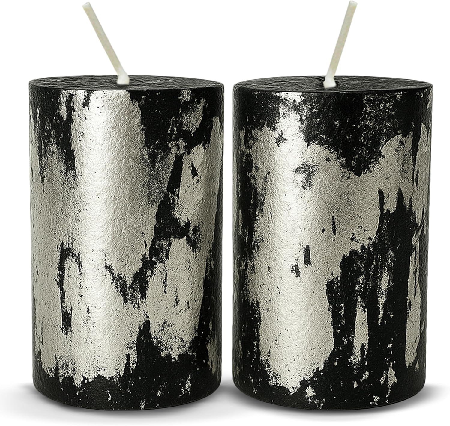 Apexor 2-Piece Black Silver Foil Pillar Candles &ndash; Berry Blossom Scent, Hand-Poured &ndash; Decorative Candle Ideal for Home Holidays & Parties image number 4