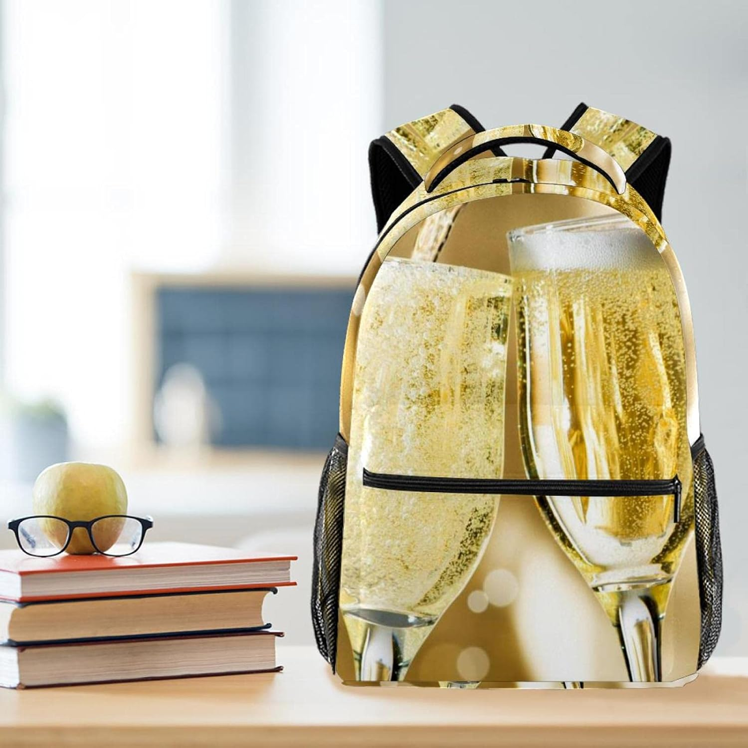 Happy New Year Sparkling Wines Backpack Students Shoulder Bags Travel Bag College School Tote Backpacks image number 4