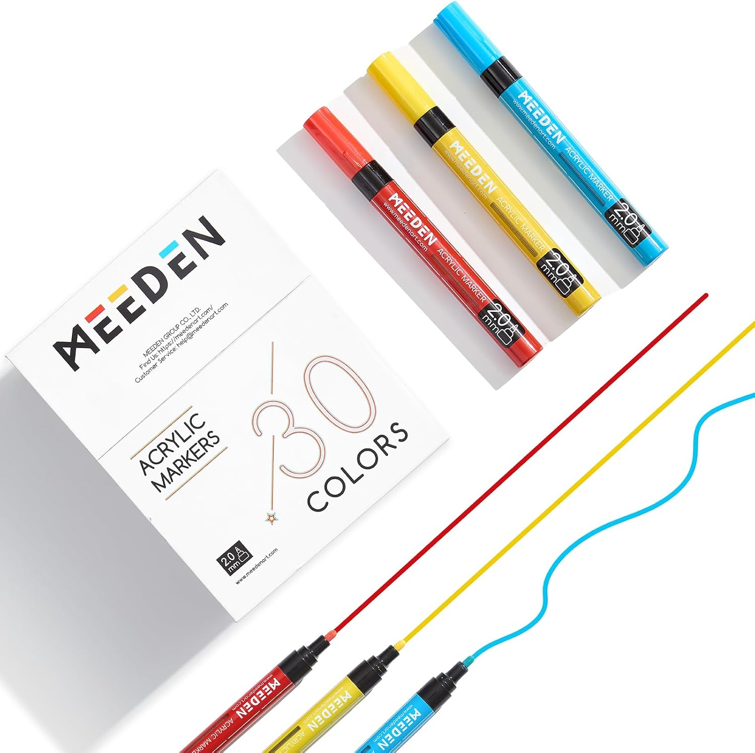 MEEDEN Artist 30 Colors Acrylic Paint Markers - 3X Visible Large Capacity Acrylic Paint Pens with Upgraded Nylon Tips, Quick Dry Marker Pens for Rock Painting, Wood, Canvas, Stones, Glass, Fabric image number 2