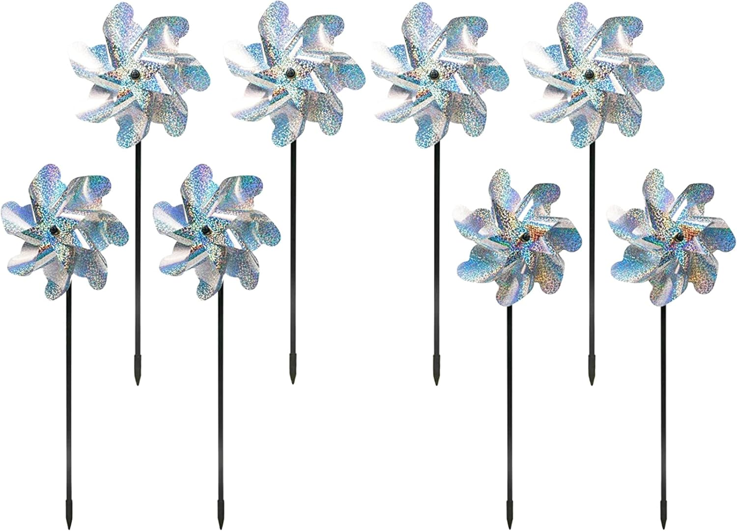 Bird Blinder Repellent Pinwheels - Sparkly Holographic Pin Wheel Spinners Scare off Birds and Pests (Set of 8) image number 2