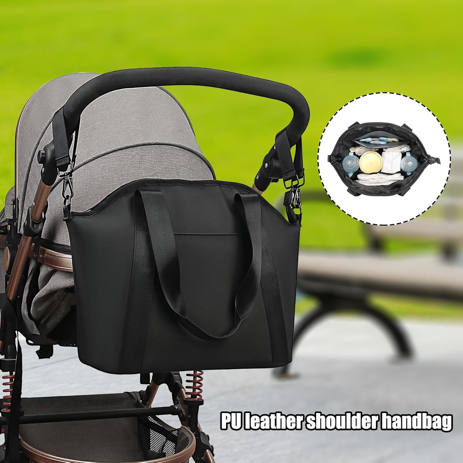 Diaper Bag Tote Large - Waterproof Storage Bag, Stroller Diaper Bag with Straps | Baby Travel Supplies Organizer, Pu Leather Mommy Bag with Insulation for Moms, Large Capacity Bag Milk Bottle Holder, image number 4