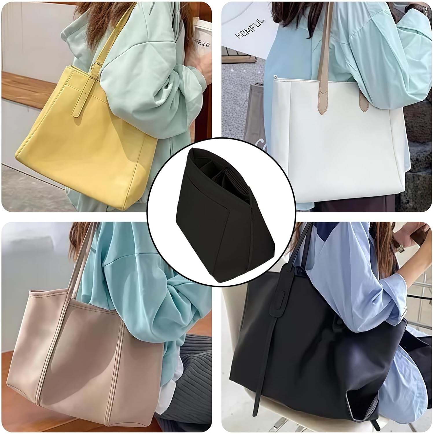 SSKHE Black Bag Organiser for Longchamp, Portable Organiser for Handbag, Purse, Folding Tote Bag, Felt Inner Liner, Multi-Pocket image number 4