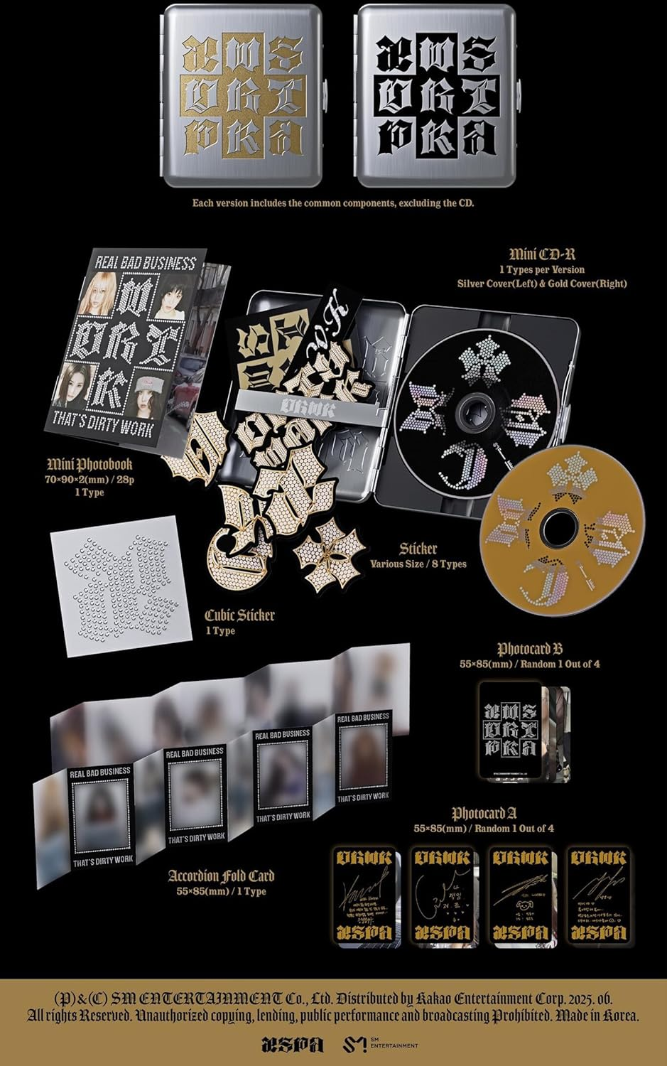 Aespa Dirty Work 1St Single Album Dirty Case Random Version Tincase+Package Box+Mini Cd+Booklet+Folding Card+Sticker+Cubicsticker+Photocard+Tracking Kpop Sealed image number 1